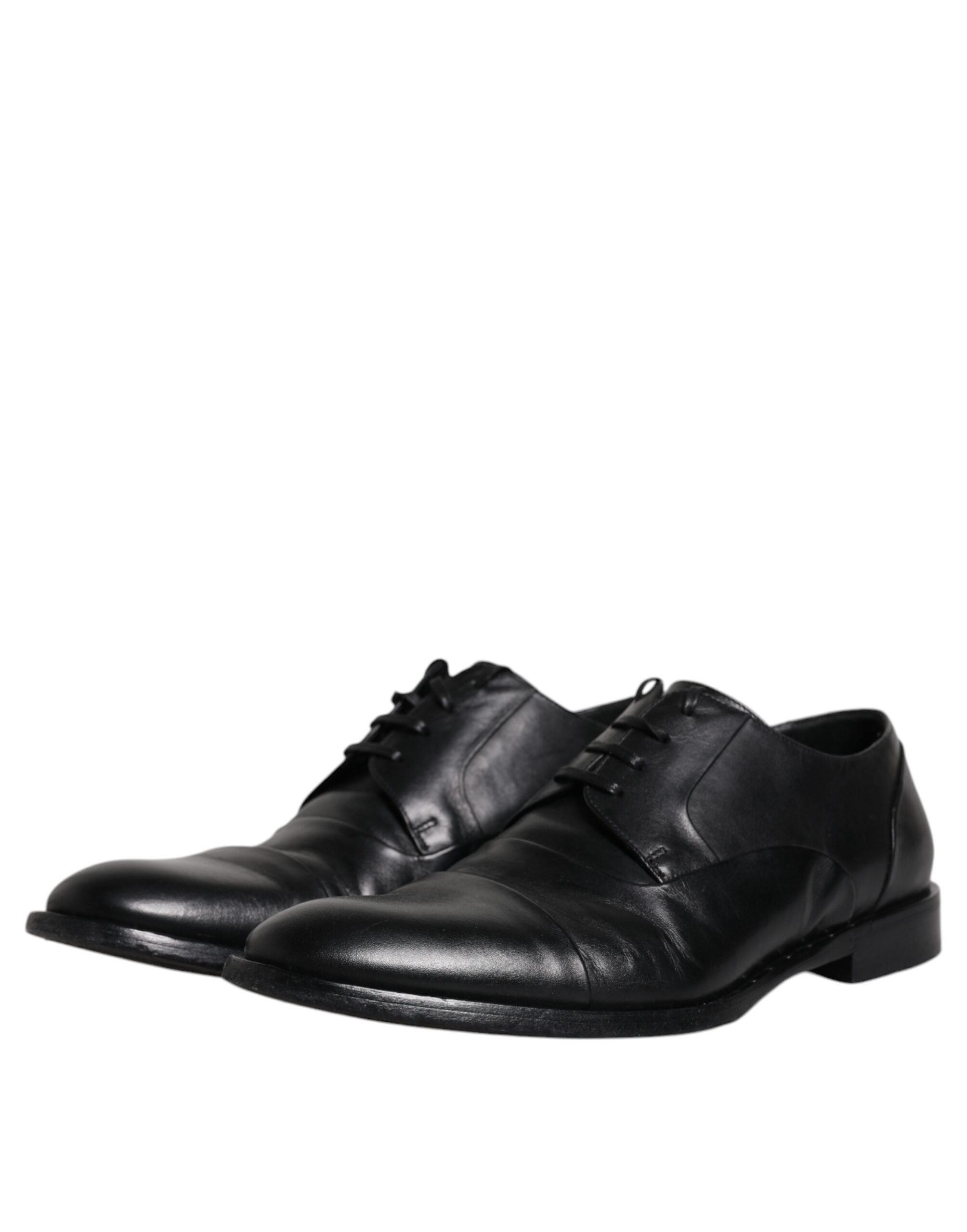 Chaussures derby noires en cuir de marque Dolce & Gabbana, lacets, chaussures formelles pour homme, élégantes et raffinées.