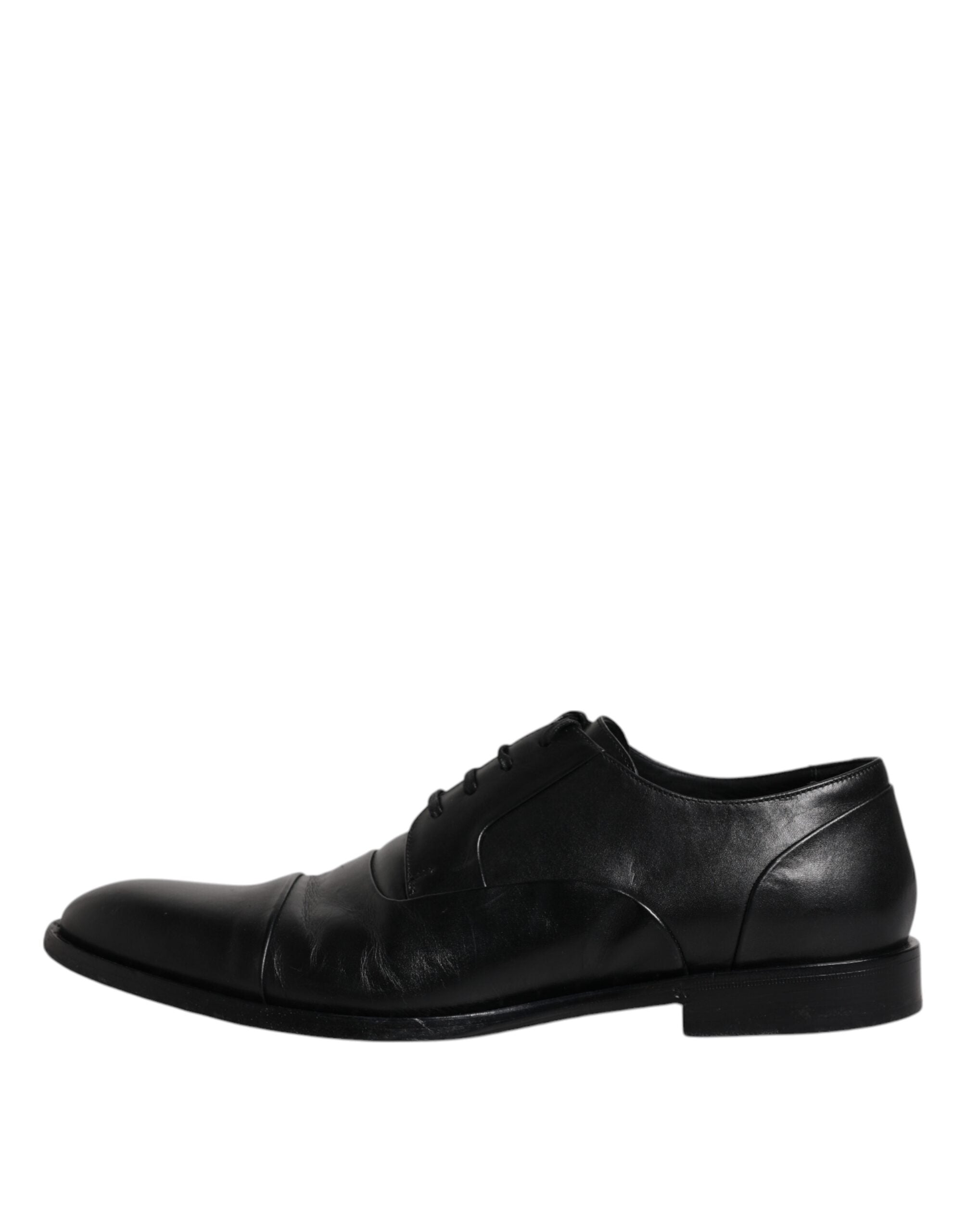 Chaussures derby pour homme en cuir noir de Dolce & Gabbana, lacets, chaussures formelles élégantes.