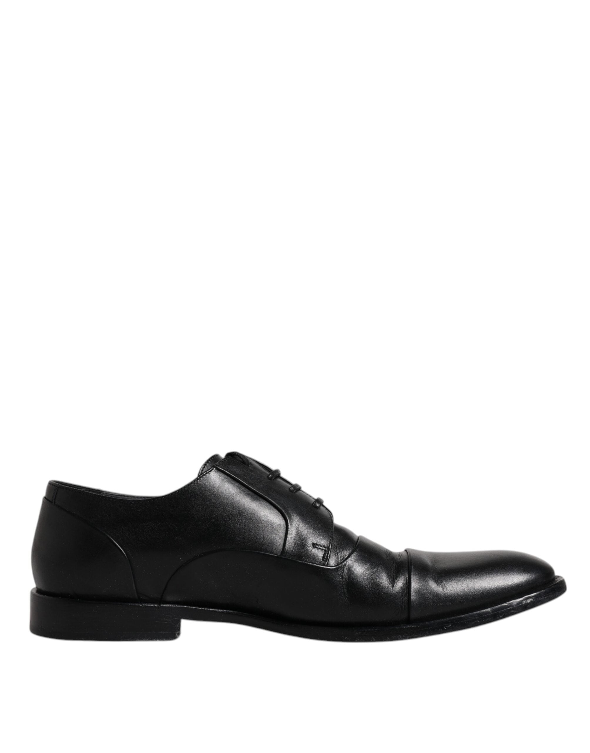 Chaussures Derby formelles en cuir noir Dolce & Gabbana pour homme, lacets, design élégant et sophistiqué.