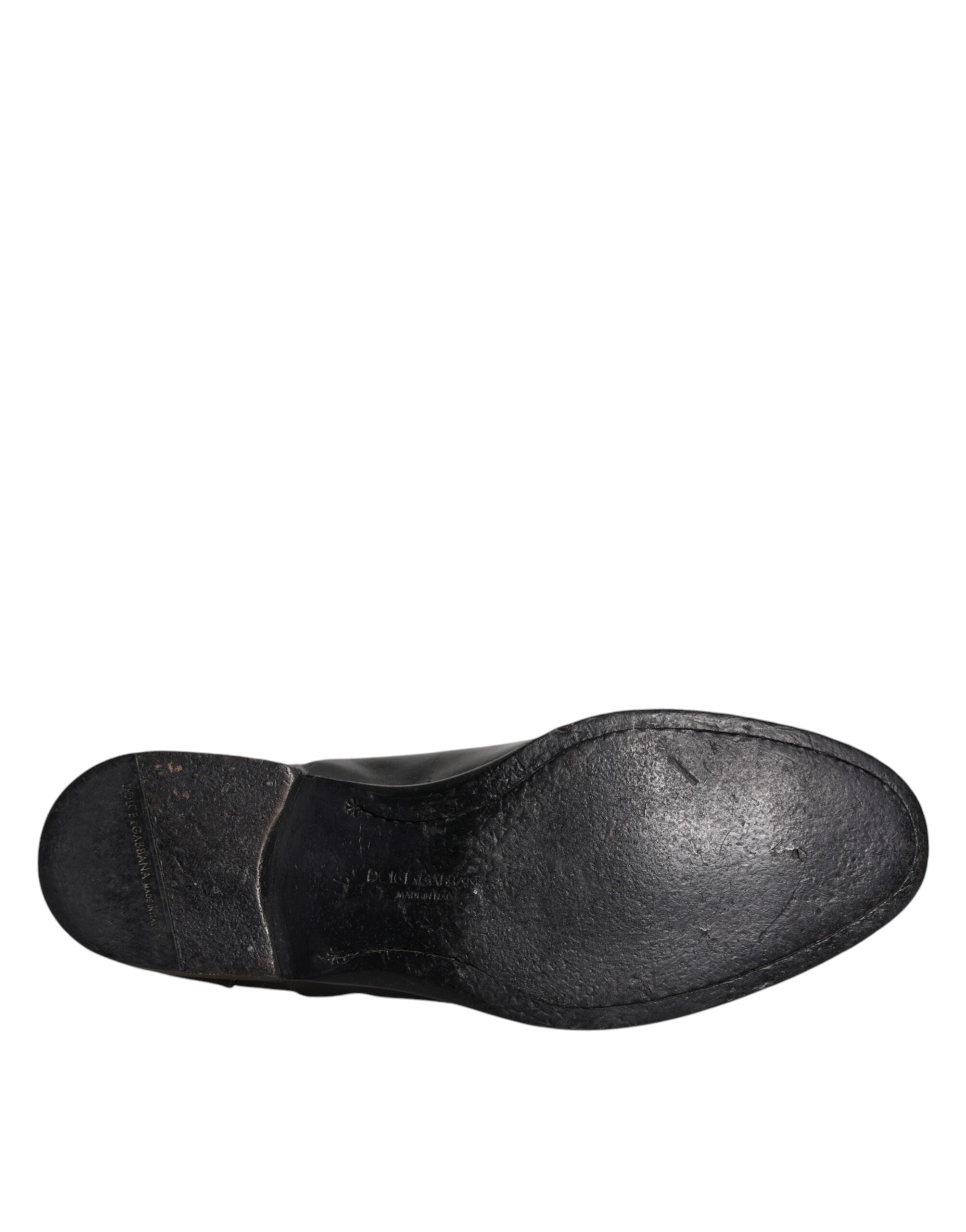 Chaussures Derby formelles en cuir noir Dolce & Gabbana pour homme, lacées et élégantes, vue de face.