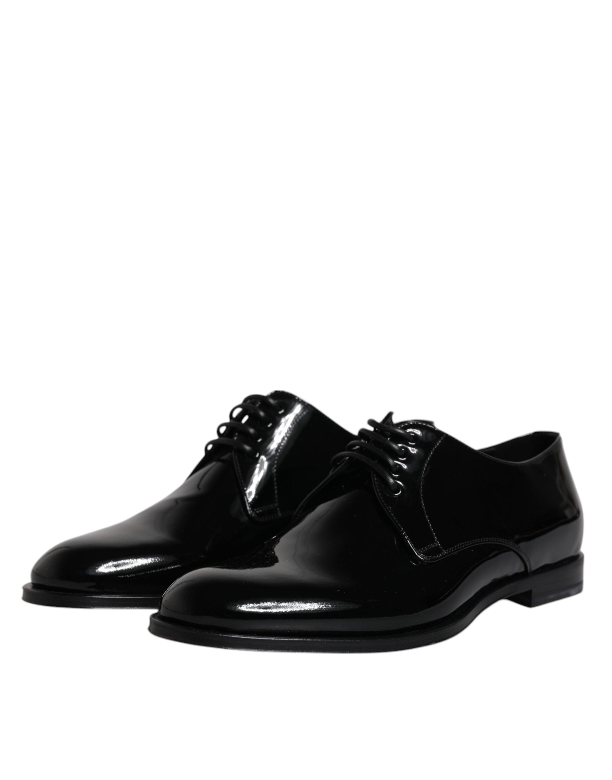 Chaussures derby noires en cuir verni de luxe Dolce & Gabbana, chaussures formelles élégantes pour homme.