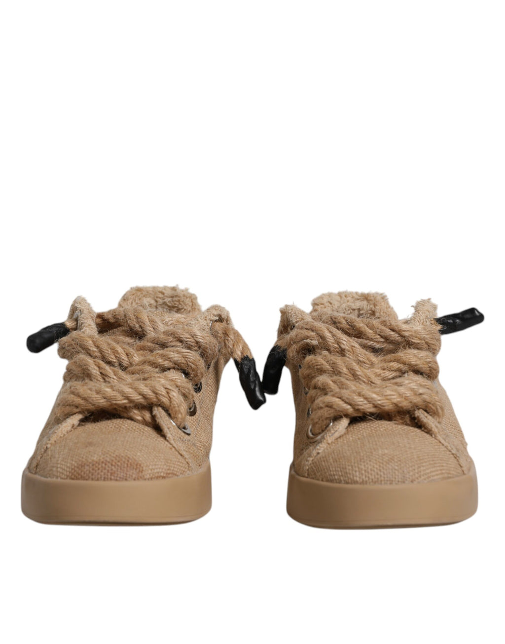 Chaussures basses pour hommes Dolce & Gabbana en jute marron, baskets en tissu décontractées et élégantes.