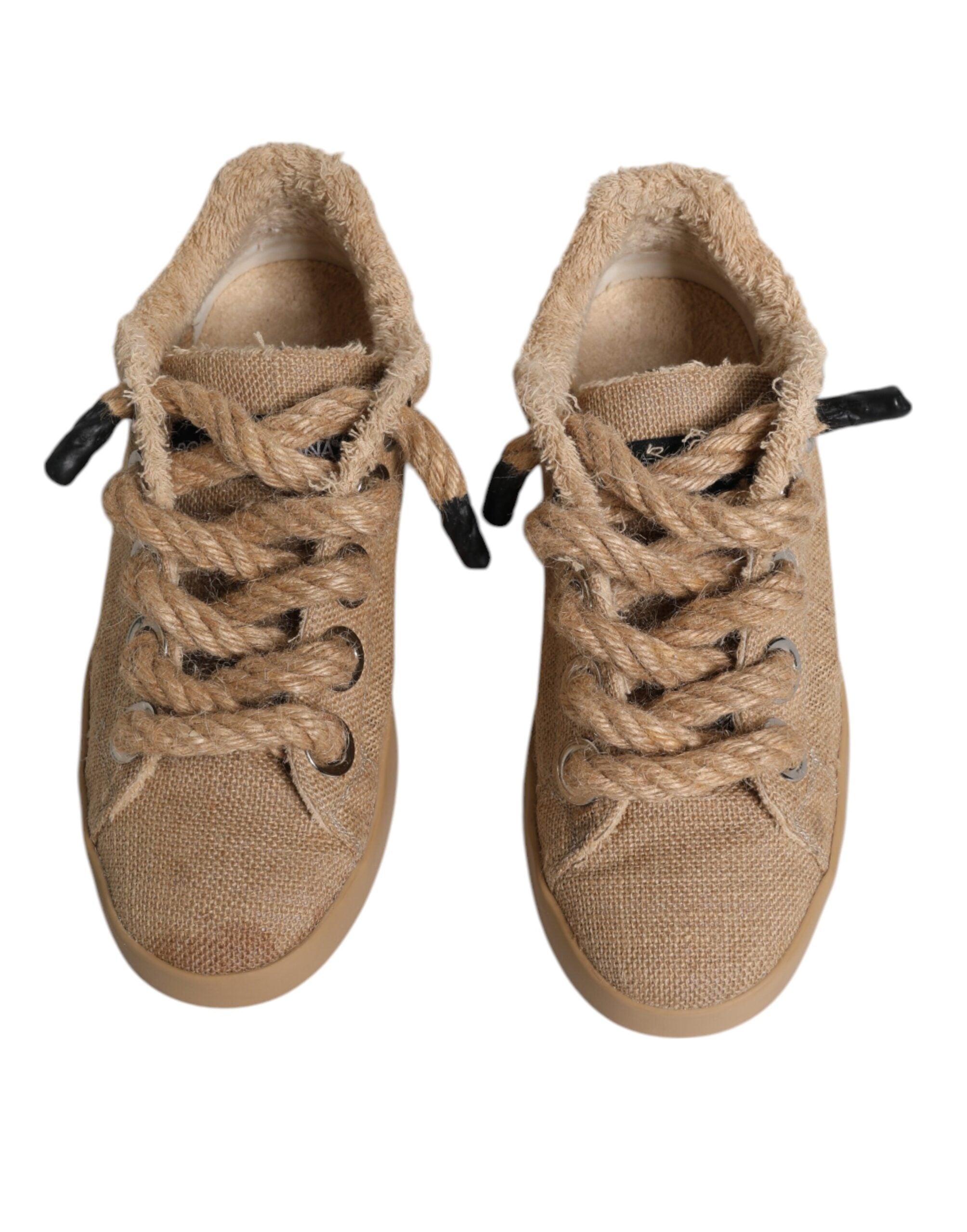 Chaussures basses pour homme Dolce & Gabbana en tissu jute brun, chaussures de sport élégantes et confortables.