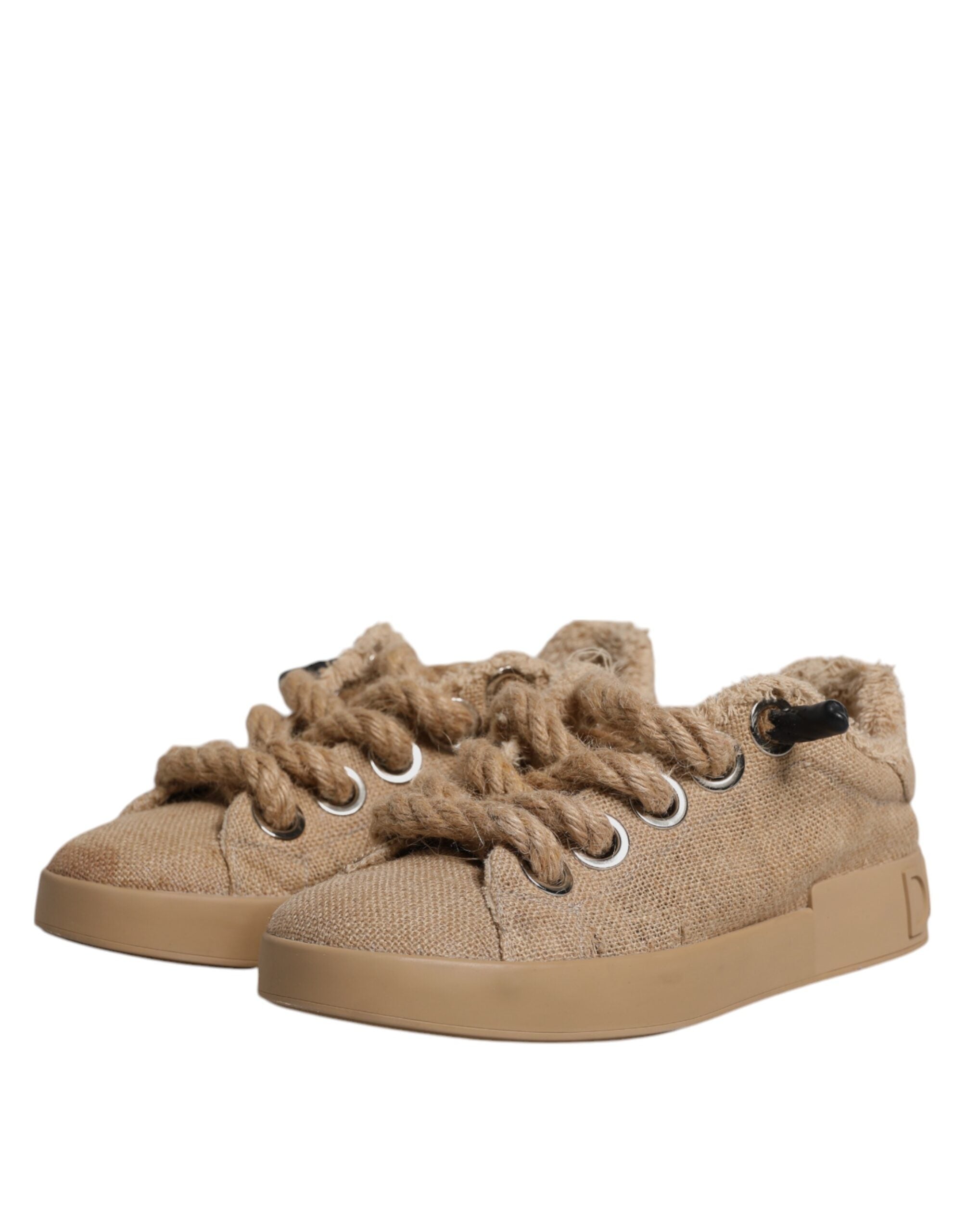 Chaussures de sport hommes Dolce & Gabbana en jute marron, baskets basses élégantes et confortables.