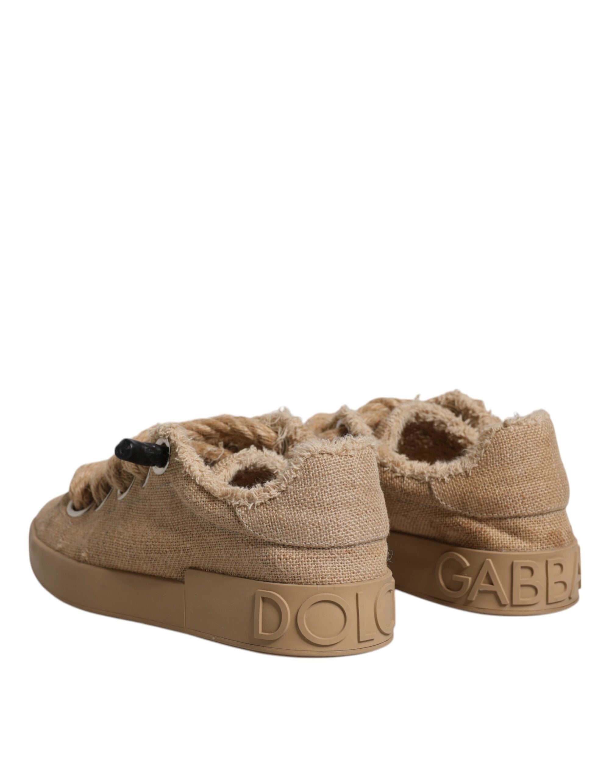 Chaussures basses pour hommes Dolce & Gabbana en jute marron, baskets en tissu avec design élégant et confort.