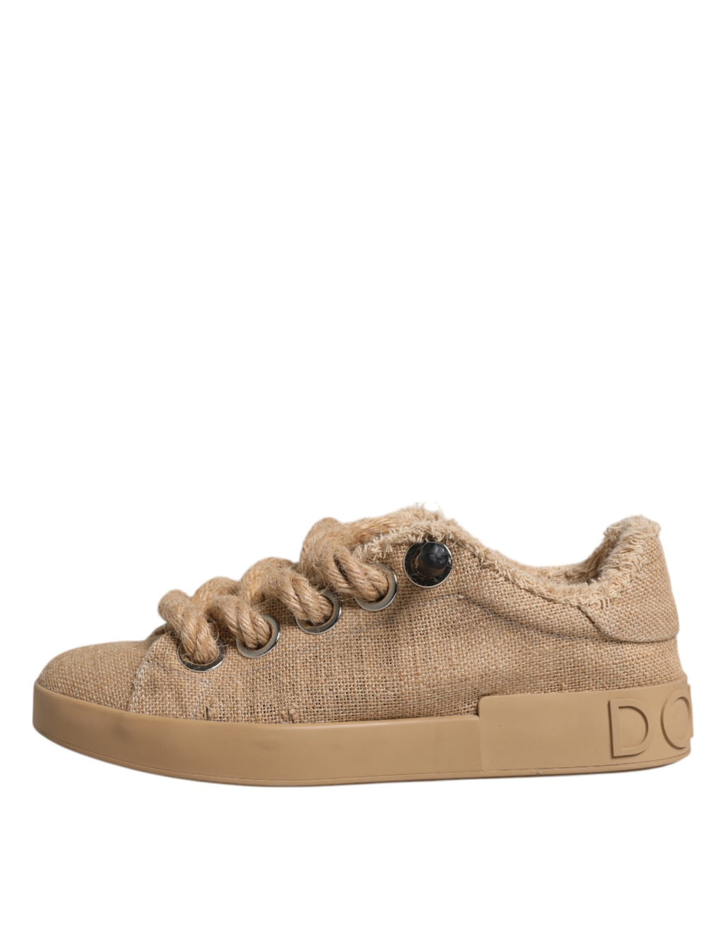 Chaussures sneakers basses pour homme Dolce & Gabbana en jute marron, détail de la semelle et design élégant.