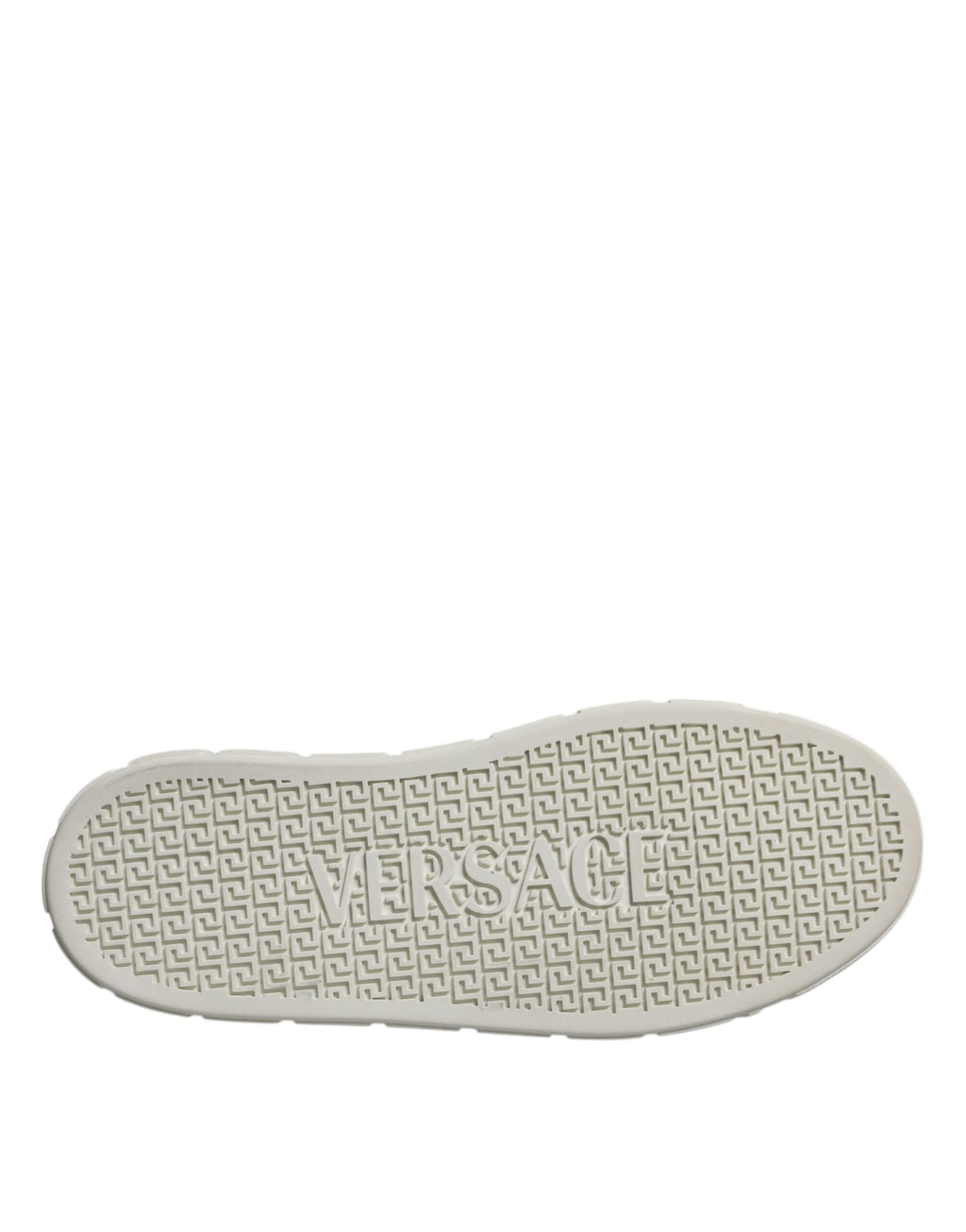 Chaussures sneakers basses pour hommes Versace, imprimé Greca blanc et marron en TPU, style élégant et moderne.
