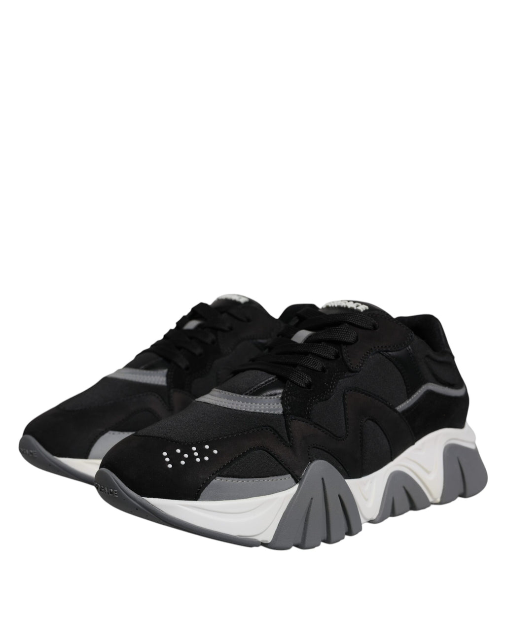 Chaussures sneakers basses en cuir noir et néoprène Versace Squalo, style chunky et moderne avec semelle épaisse.