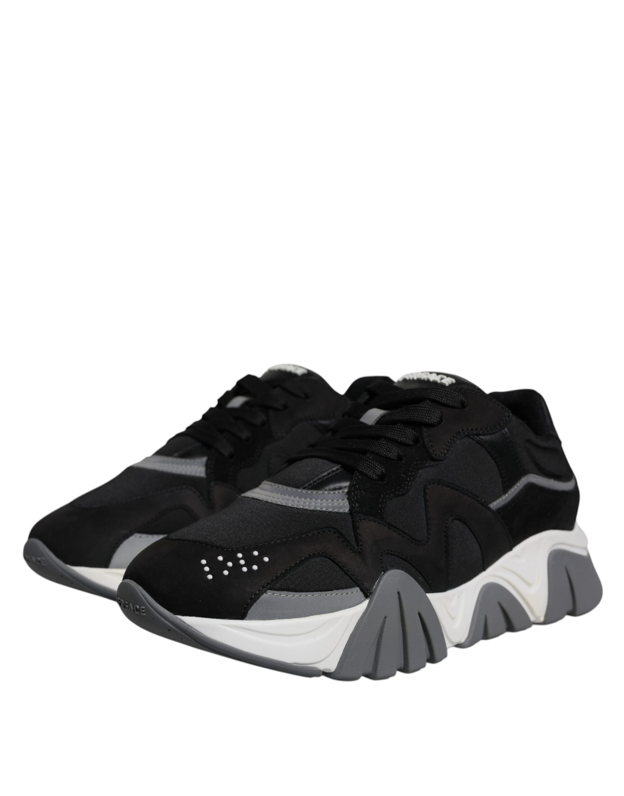 Chaussures sneakers basses en cuir noir et néoprène Versace Squalo, style chunky et moderne avec semelle épaisse.