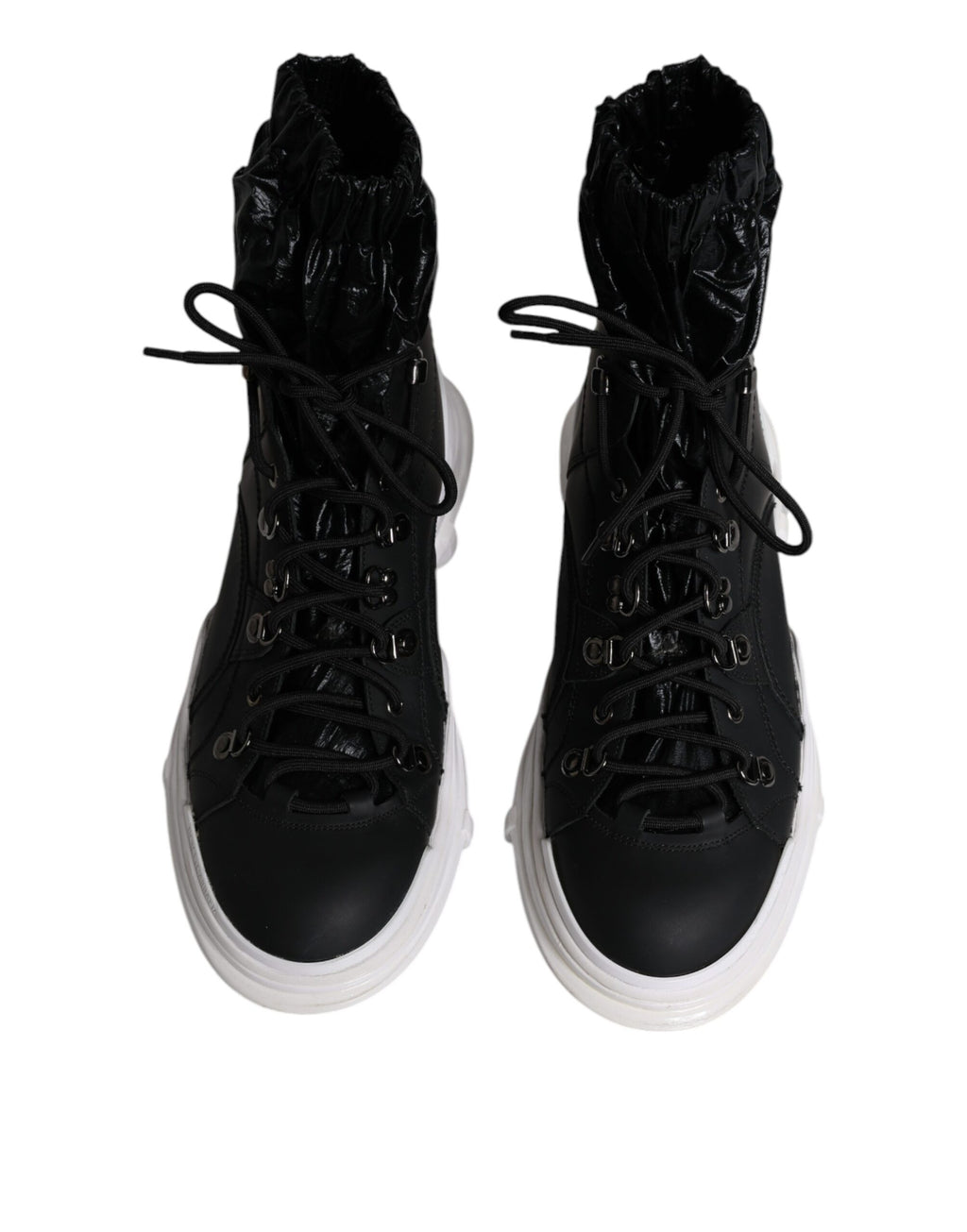 Chaussures sneakers hautes en nylon noir Dolce & Gabbana Galileo, baskets tendance pour homme, vue de face.