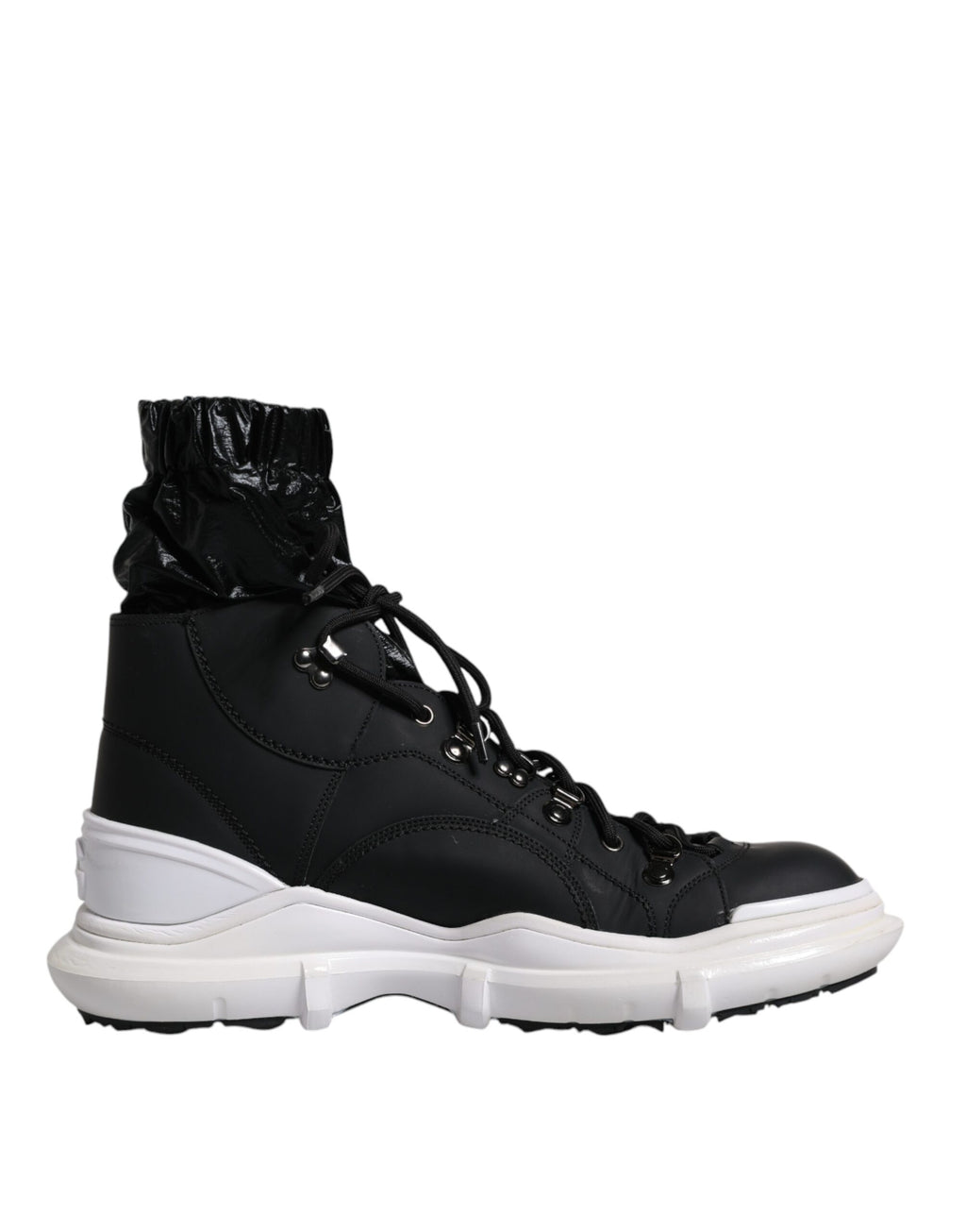Chaussures sneakers hautes en nylon noir Dolce & Gabbana Galileo, vue de face, style moderne et élégant.