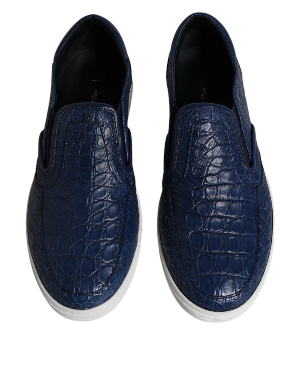 Chaussures sneakers pour hommes Dolce & Gabbana en cuir exotique bleu crocodile, style élégant et moderne.