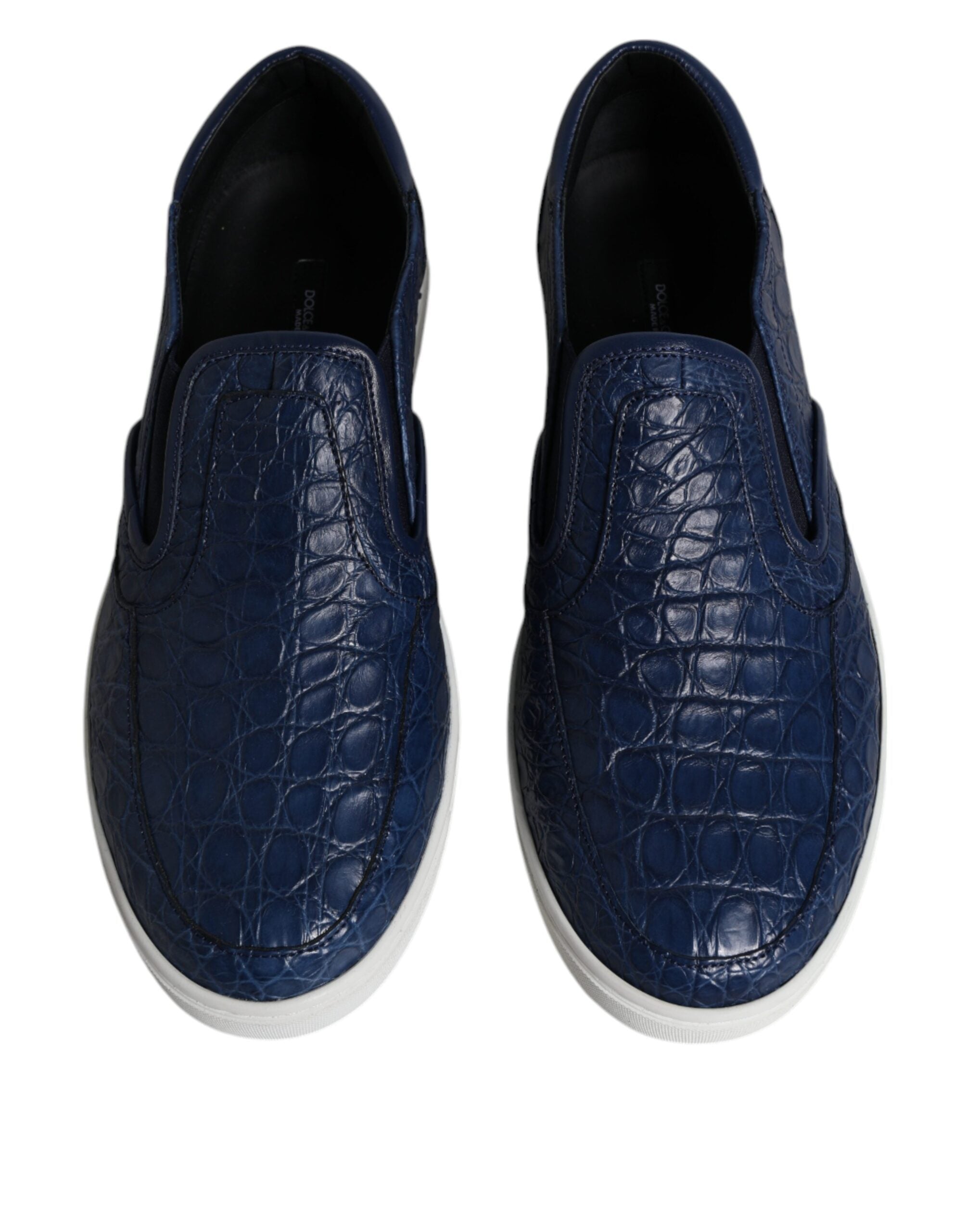 Chaussures sneakers pour hommes Dolce & Gabbana en cuir exotique bleu crocodile, style élégant et moderne.