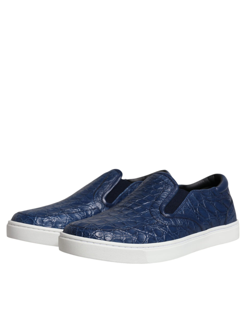 Sneakers pour hommes Dolce & Gabbana en cuir exotique bleu crocodile, chaussures élégantes et tendance.