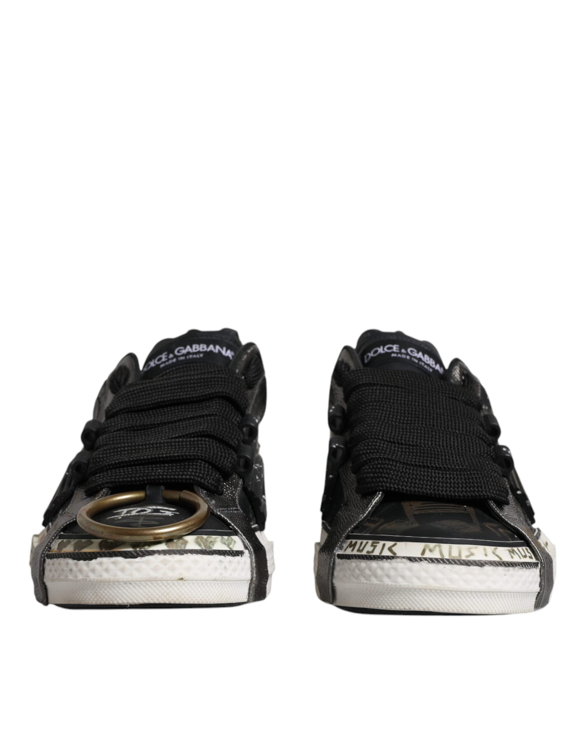 Chaussures Dolce & Gabbana Portofino basses en noir et blanc, baskets élégantes en cuir pour homme ou femme.