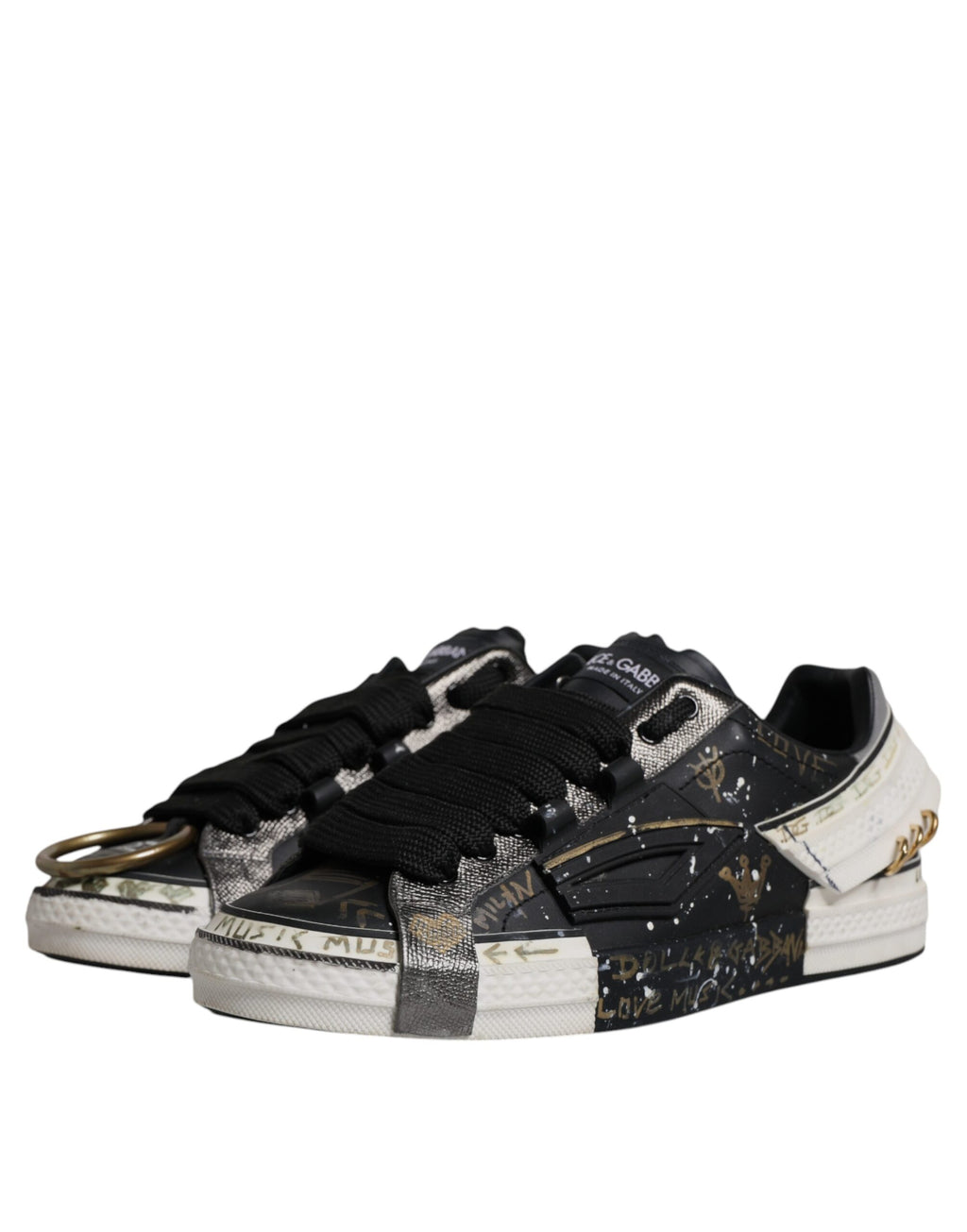 Chaussures basses Dolce & Gabbana Portofino en noir et blanc, baskets low top avec design élégant et détails modernes.