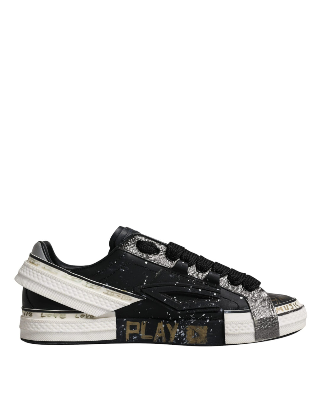Chaussures basses Dolce & Gabbana Portofino noires et blanches, sneakers en toile avec détails élégants.