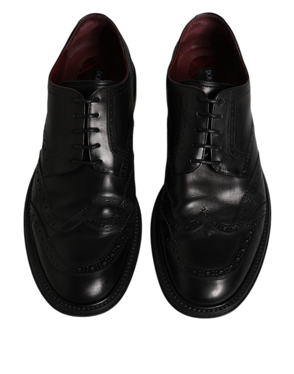 Chaussures Derby Wingtip en cuir noir de Dolce & Gabbana, chaussures formelles élégantes pour homme.