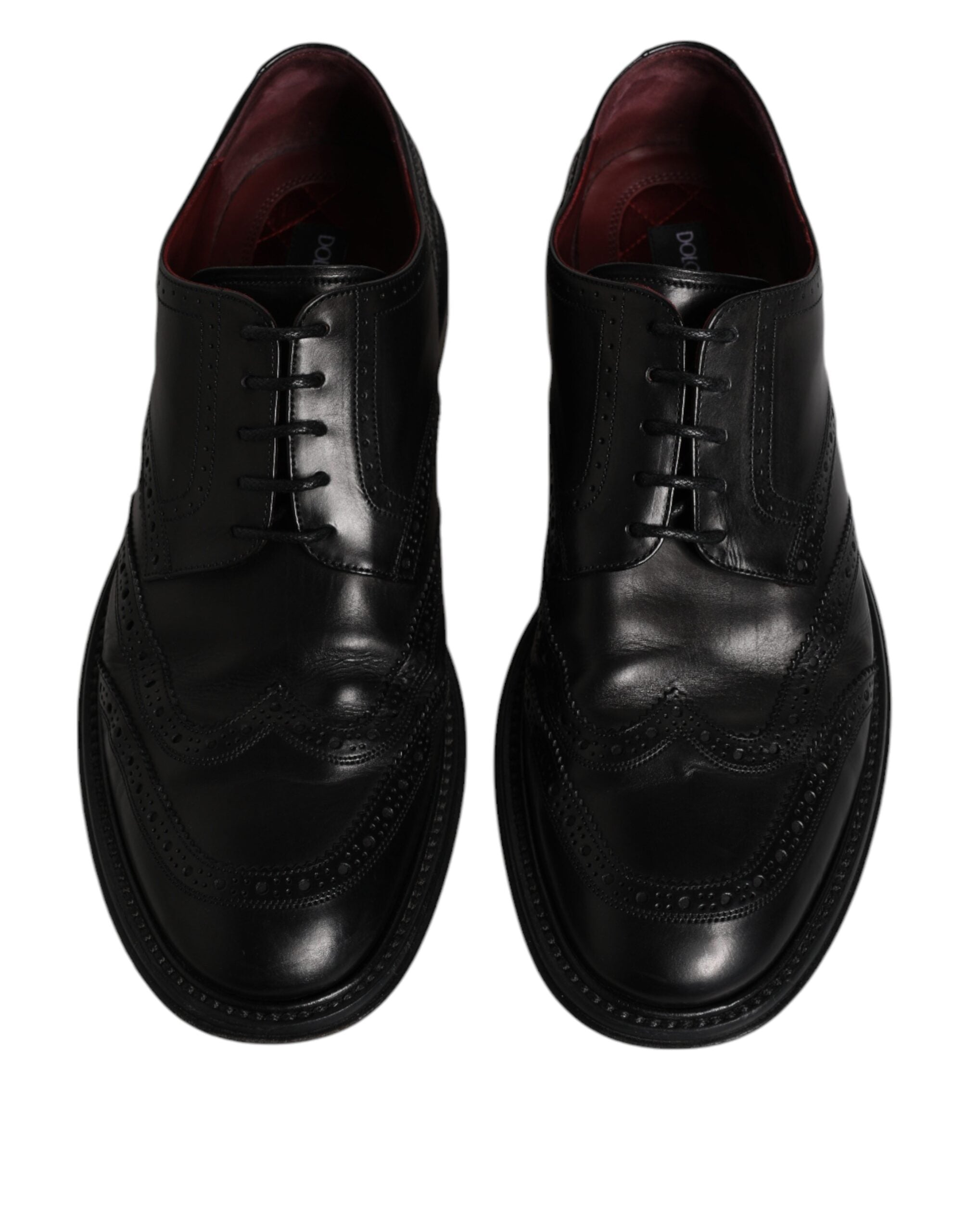 Chaussures Derby Wingtip en cuir noir de Dolce & Gabbana, chaussures formelles élégantes pour homme.