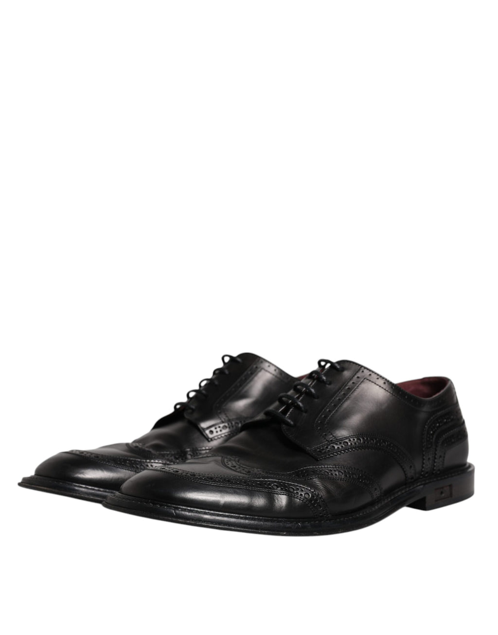 Chaussures derby noires en cuir Dolce & Gabbana avec détails wingtip pour homme, chaussures formelles élégantes.