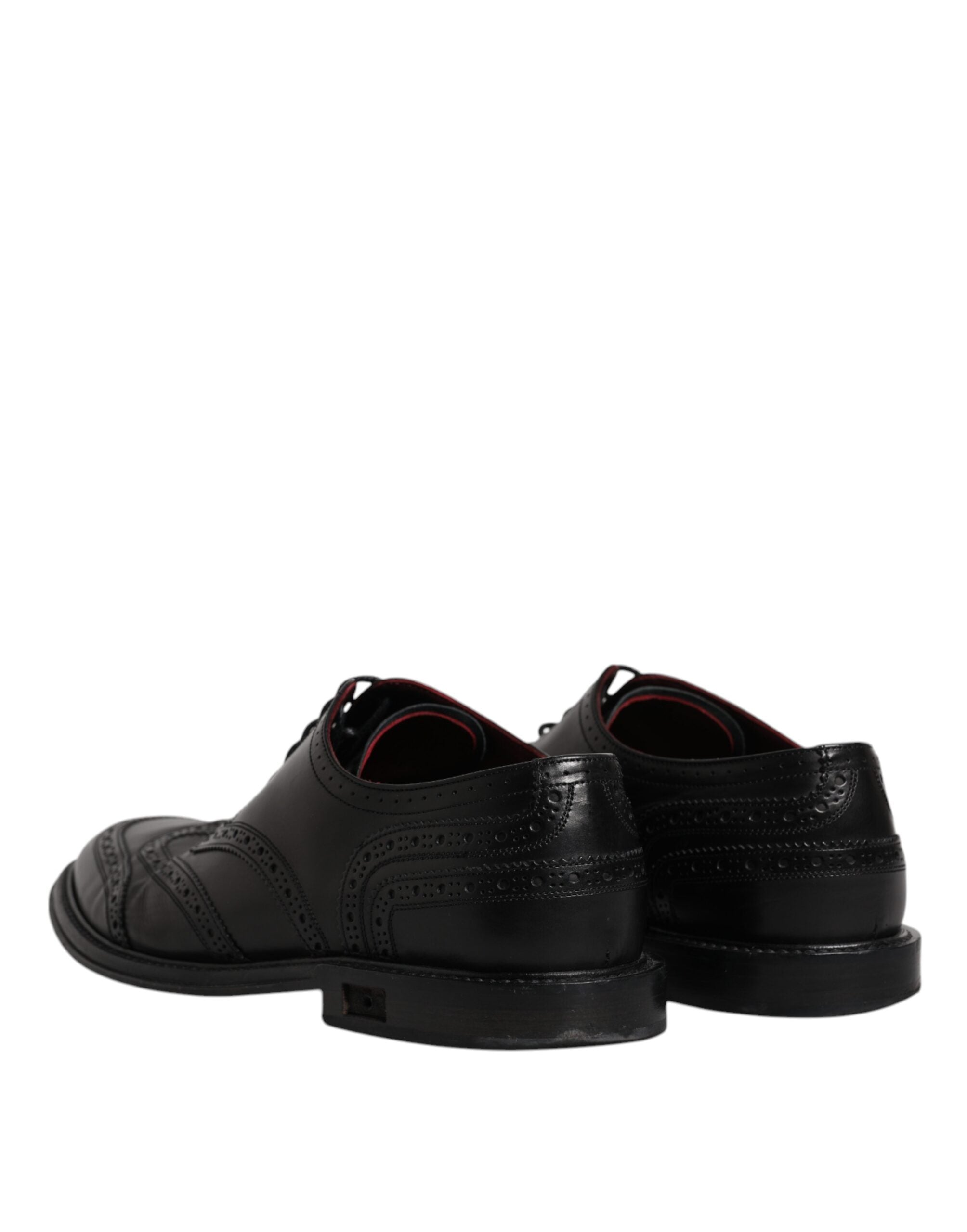 Chaussures Derby Wingtip en cuir noir de la marque Dolce & Gabbana, chaussures formelles élégantes pour homme.