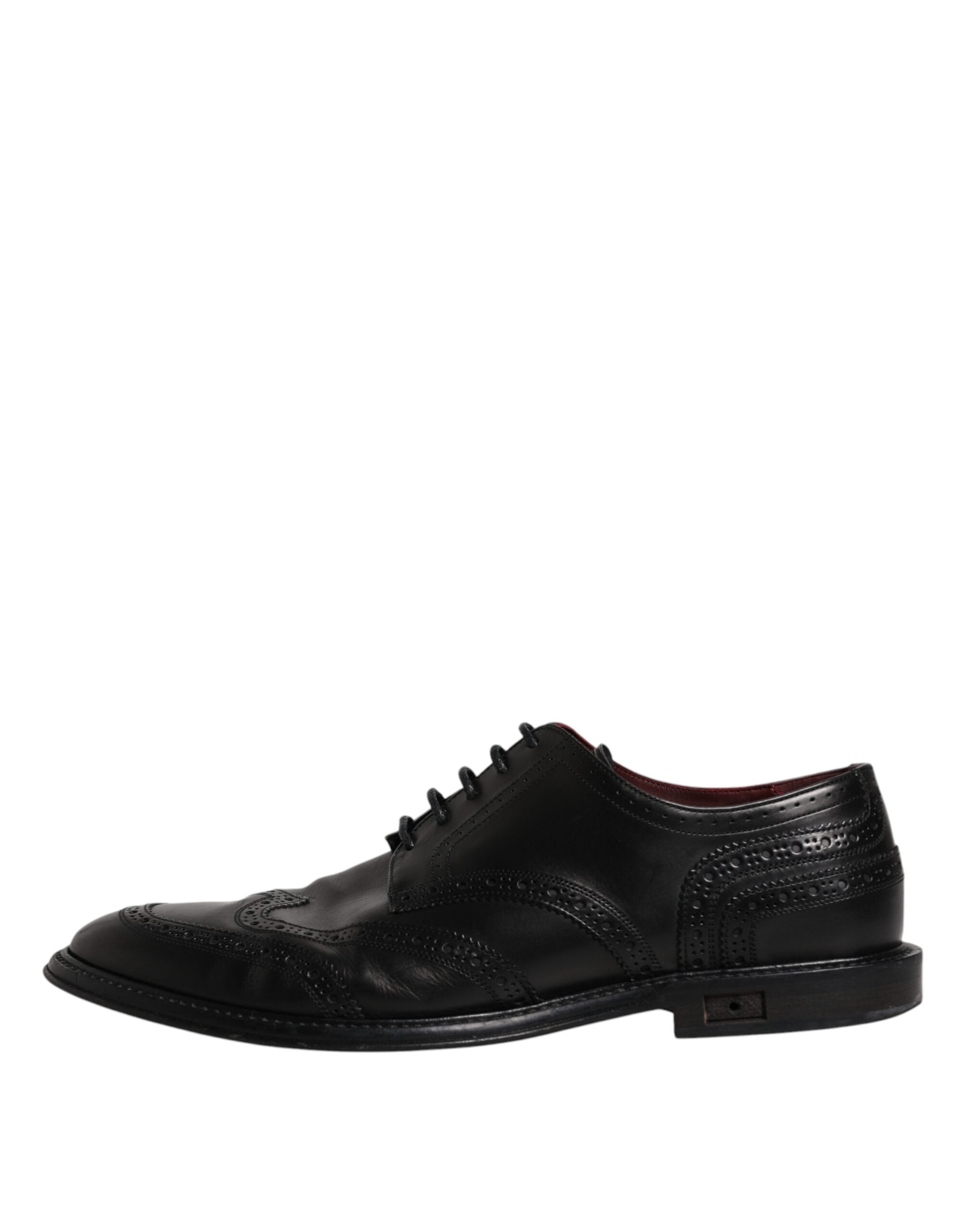 Chaussures Derby Wingtip en cuir noir Dolce & Gabbana, chaussures formelles élégantes pour homme.