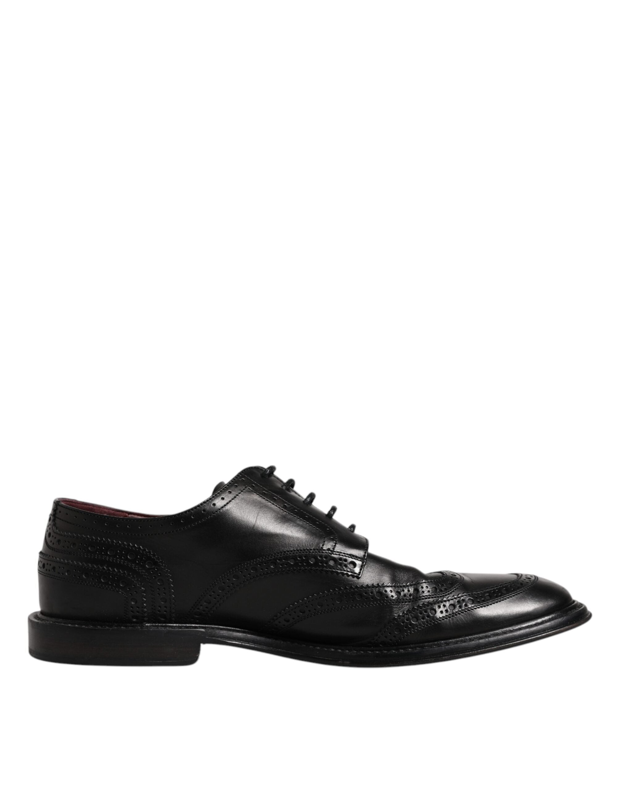 Chaussures Derby en cuir noir Dolce & Gabbana, chaussures formelles à ailettes Wingtip avec détails élégants.