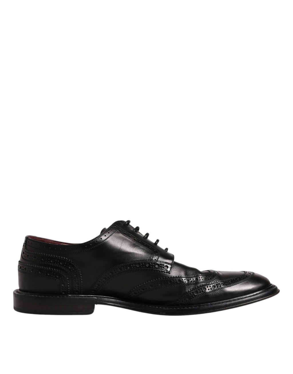 Chaussures Derby en cuir noir Dolce & Gabbana avec détails Wingtip pour homme, chaussures formelles élégantes.