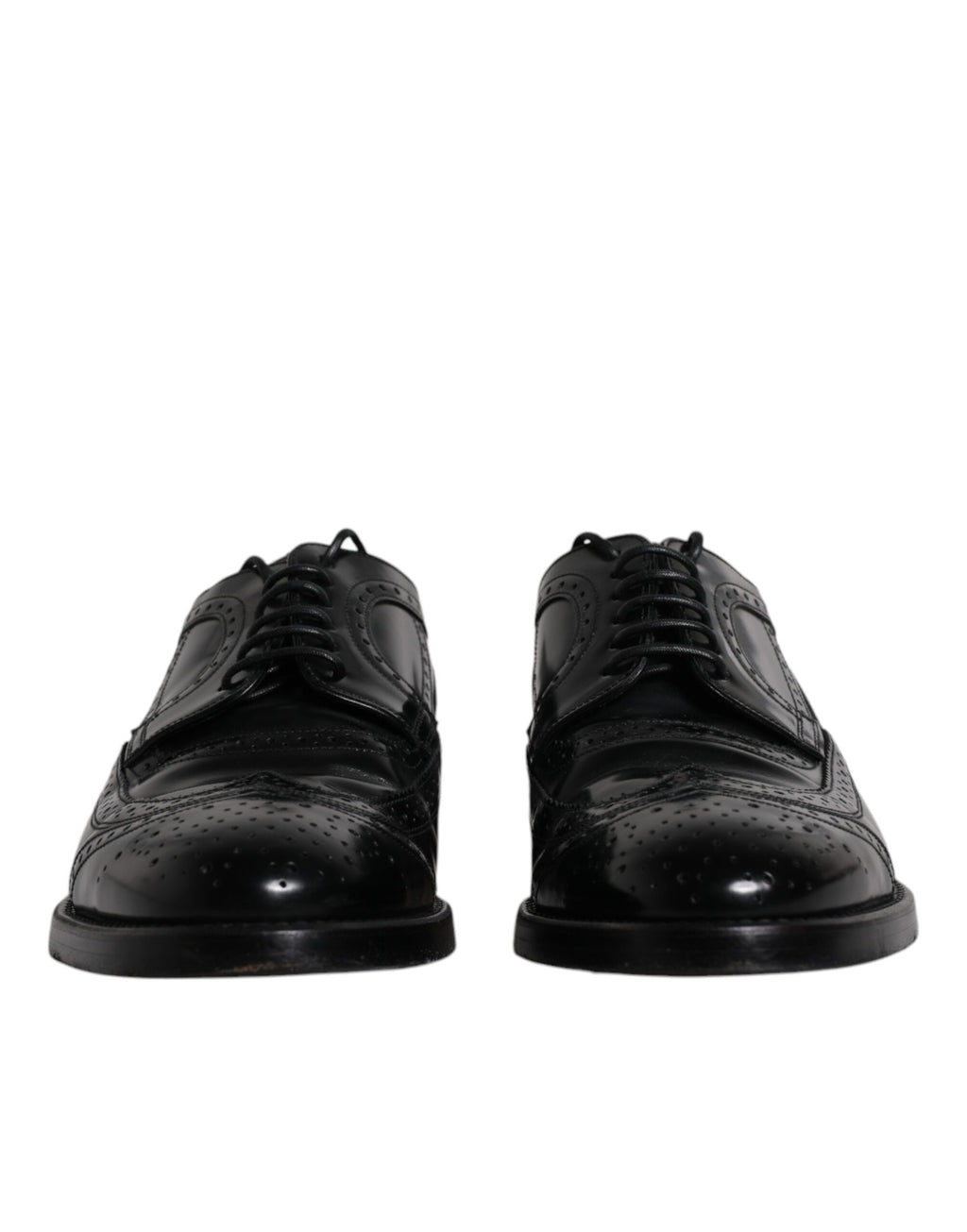 Chaussures Derby Wingtip en cuir noir de Dolce & Gabbana, chaussures formelles élégantes pour homme.