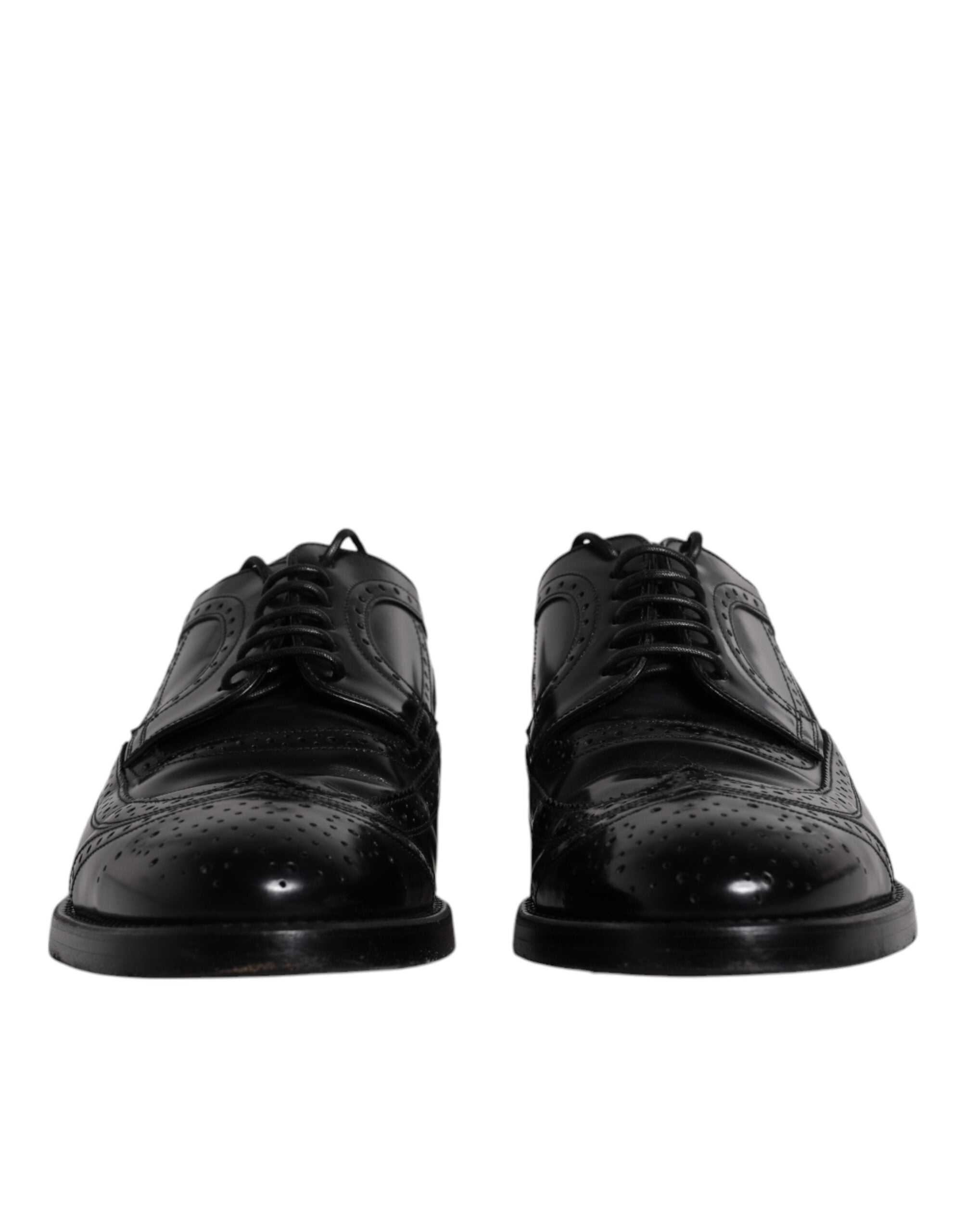 Chaussures Derby Wingtip en cuir noir de Dolce & Gabbana, chaussures formelles élégantes pour homme.