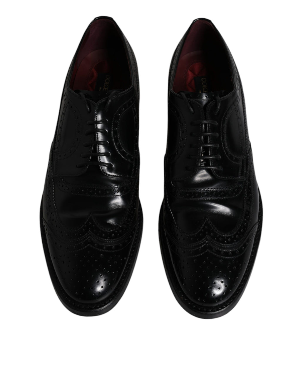 Chaussures Derby Wingtip en cuir noir de Dolce & Gabbana, chaussures formelles élégantes pour homme.