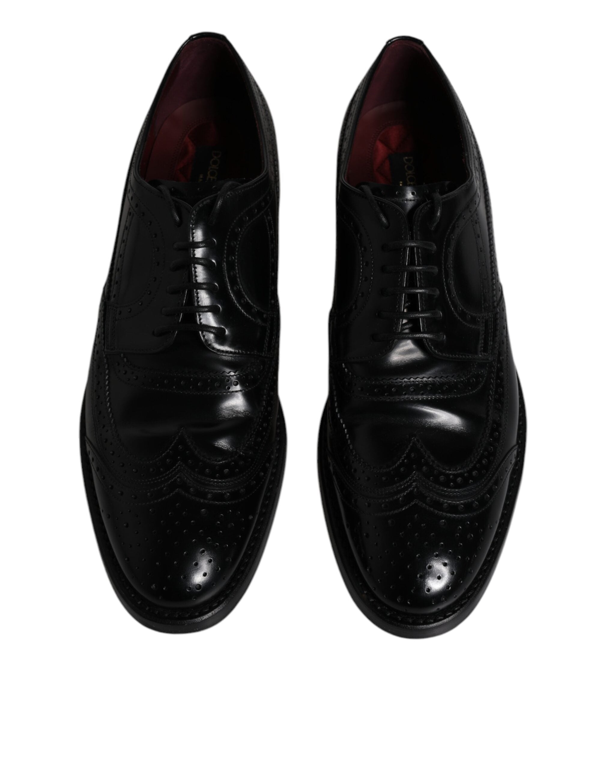 Chaussures Derby Wingtip en cuir noir de Dolce & Gabbana, chaussures formelles élégantes pour homme.