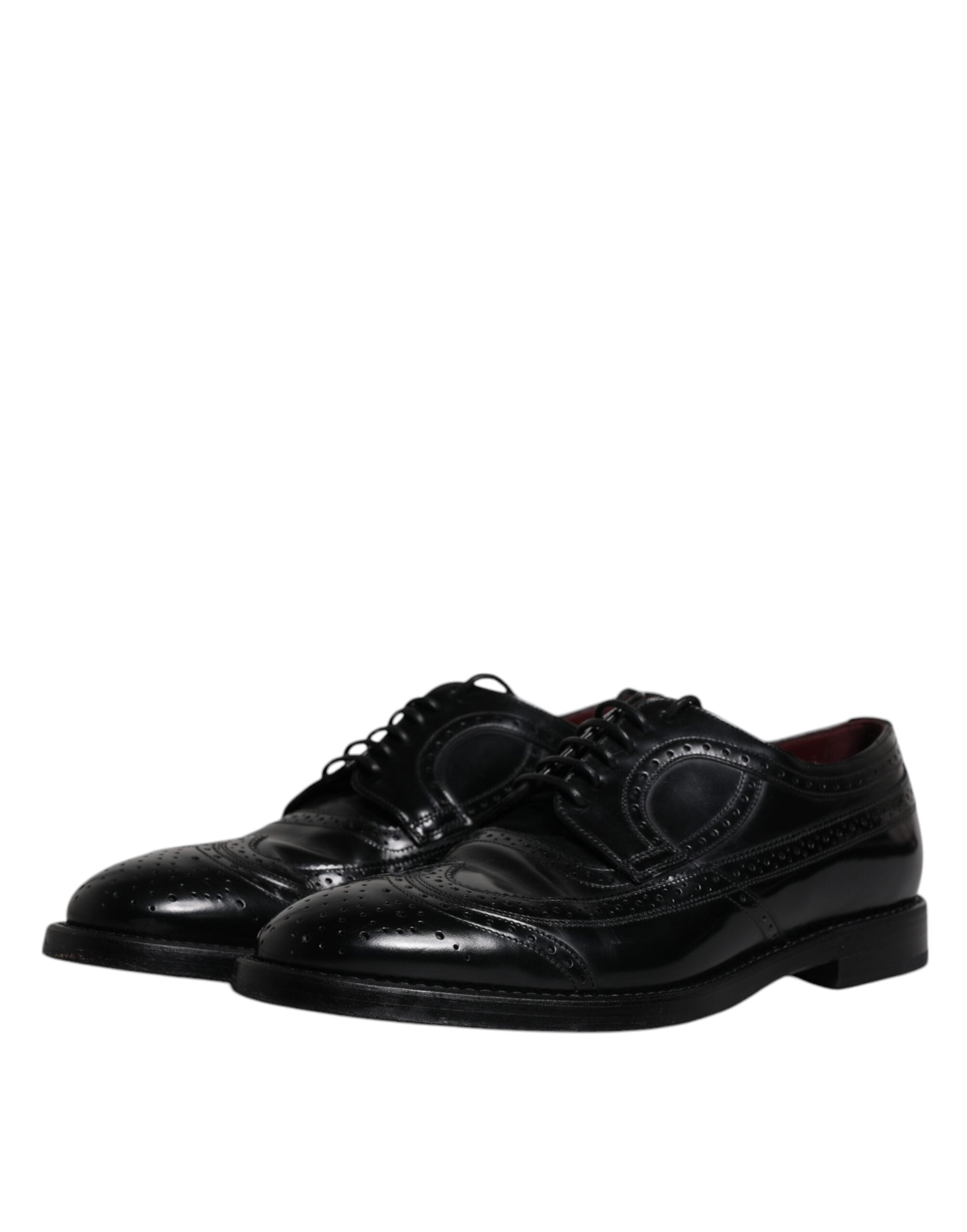 Chaussures Derby Wingtip en cuir noir de Dolce & Gabbana, chaussures formelles élégantes et sophistiquées.