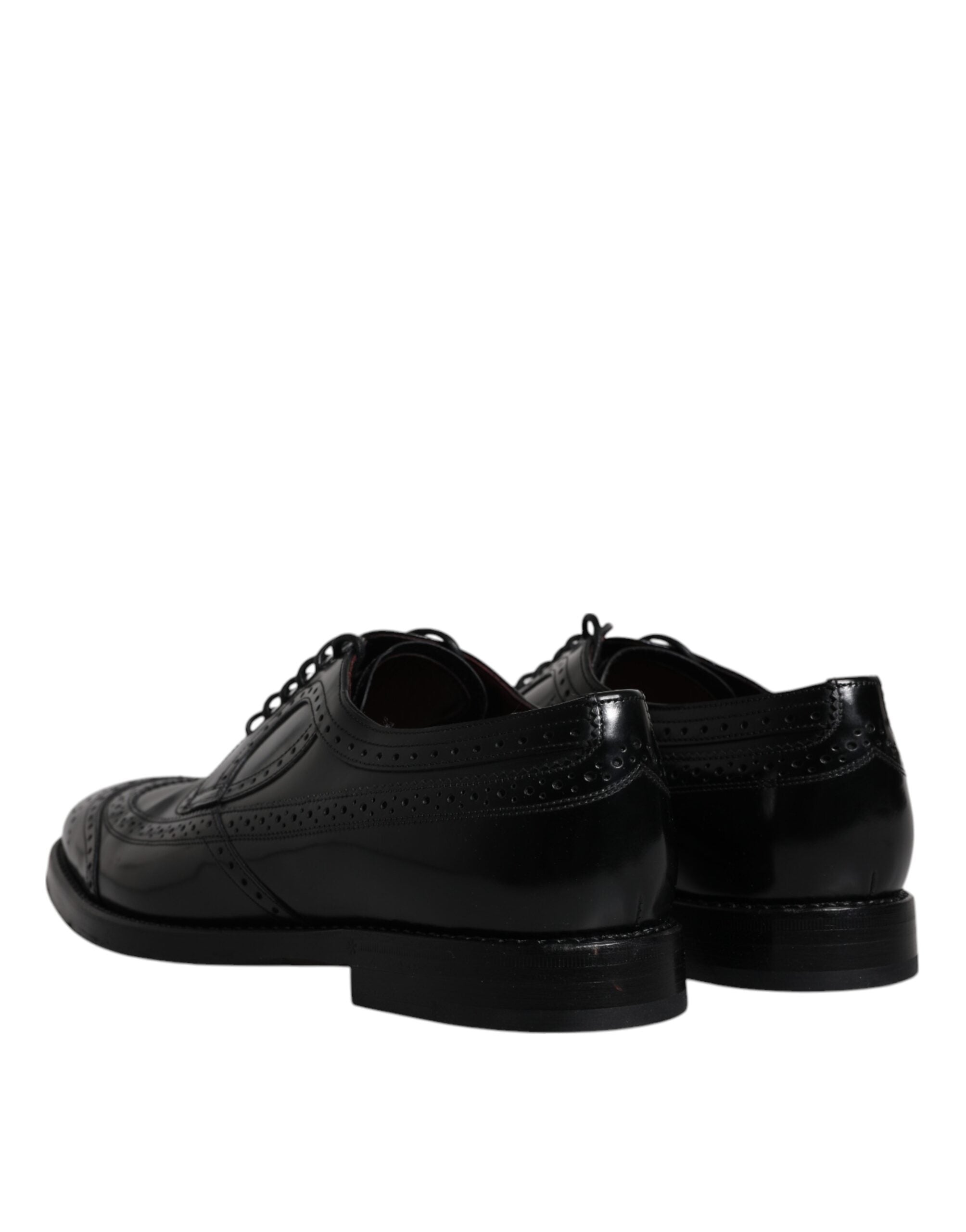 Chaussures Derby Wingtip en cuir noir de Dolce & Gabbana, chaussures formelles élégantes pour homme.
