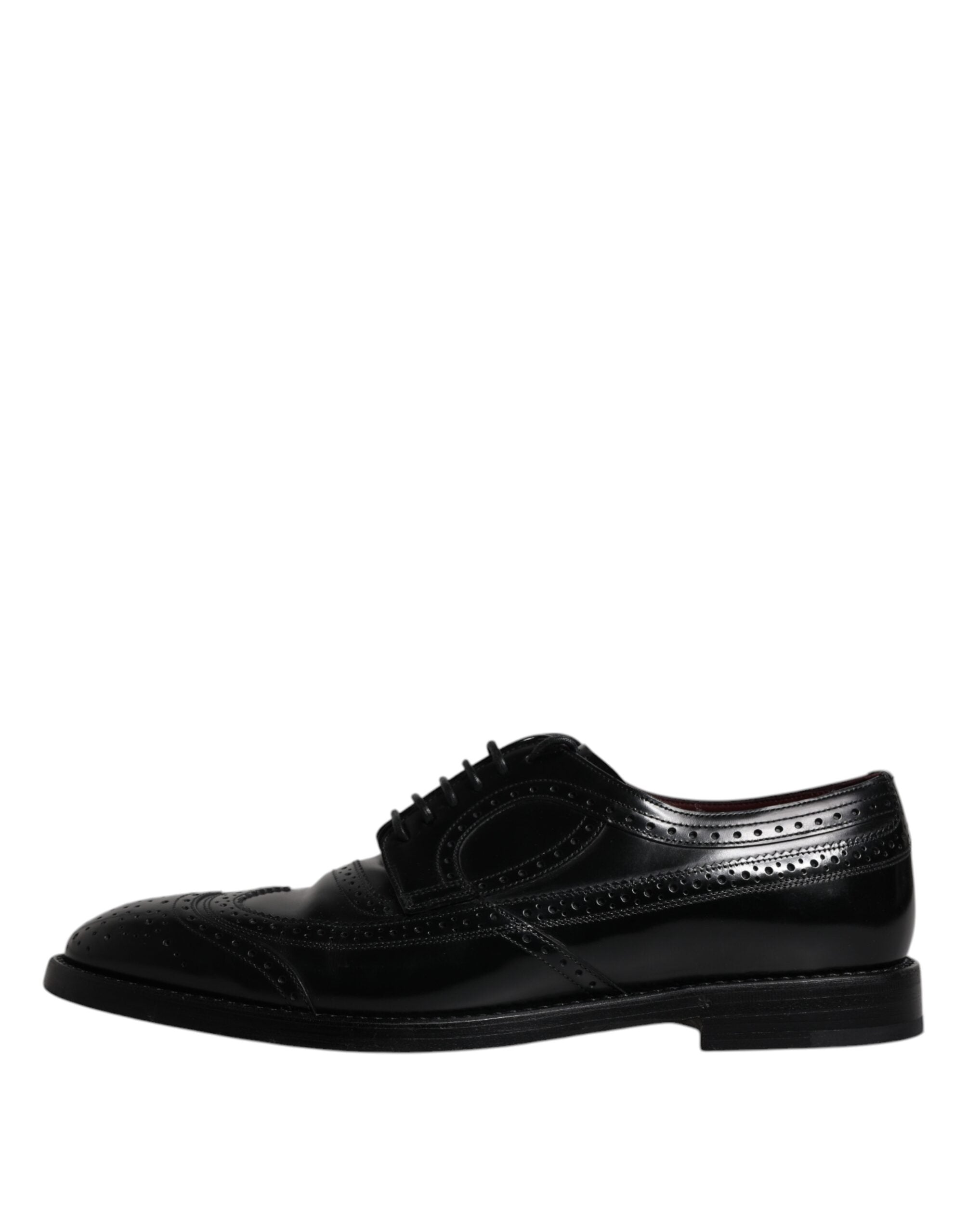 Chaussures Derby Wingtip en cuir noir de Dolce & Gabbana, chaussures formelles élégantes pour homme.