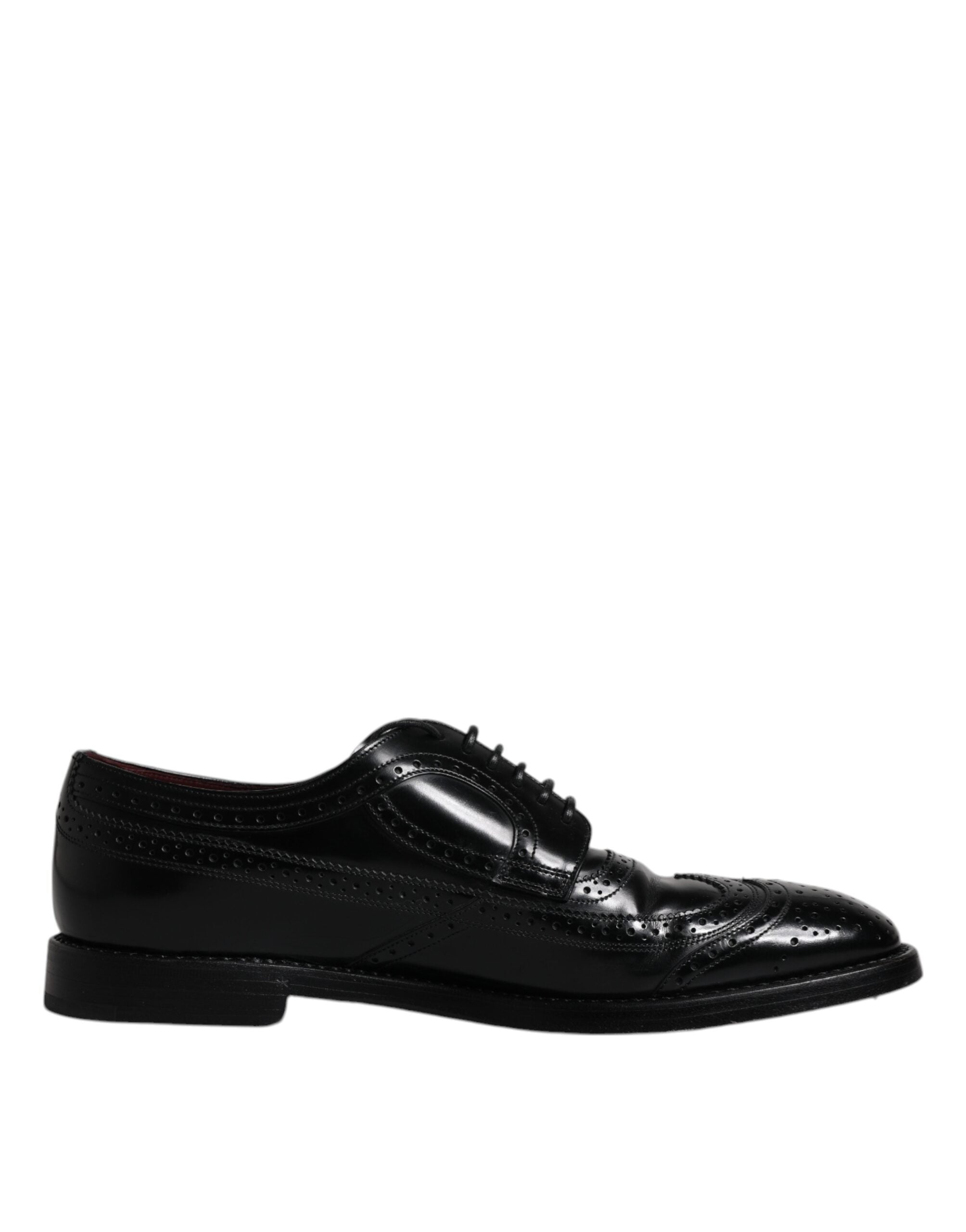 Chaussures Derby Wingtip en cuir noir Dolce & Gabbana pour homme, chaussures formelles élégantes et sophistiquées.