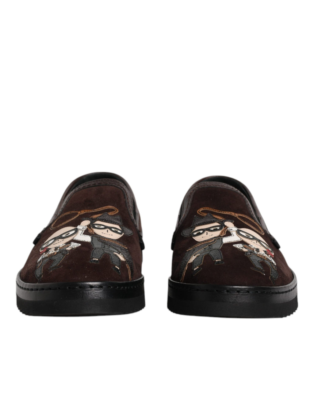 Chaussures plates en daim marron Dolce & Gabbana DG Family, slip-on élégantes et confortables pour femmes.