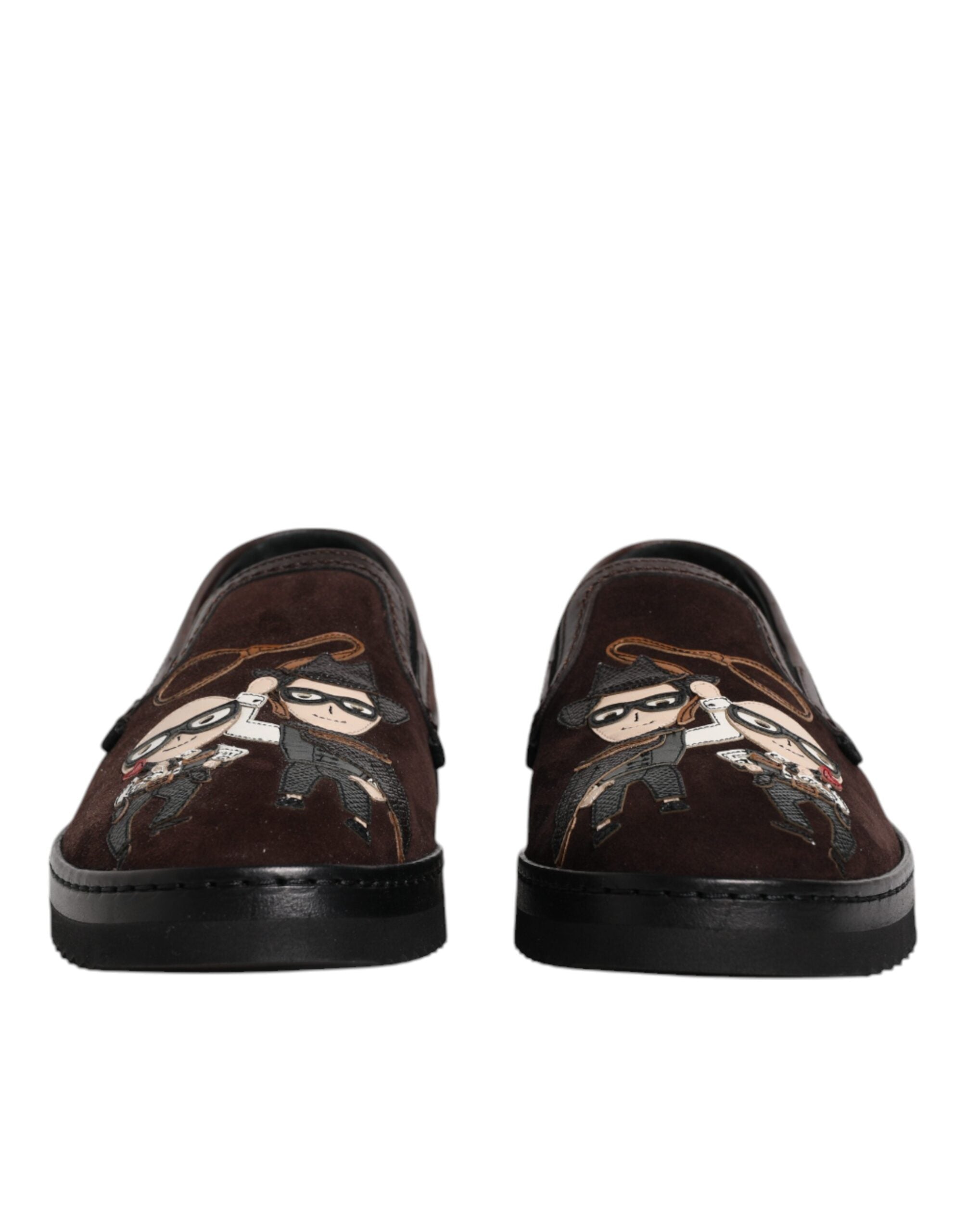 Chaussures plates en daim marron Dolce & Gabbana DG Family, slip-on élégantes et confortables pour femmes.