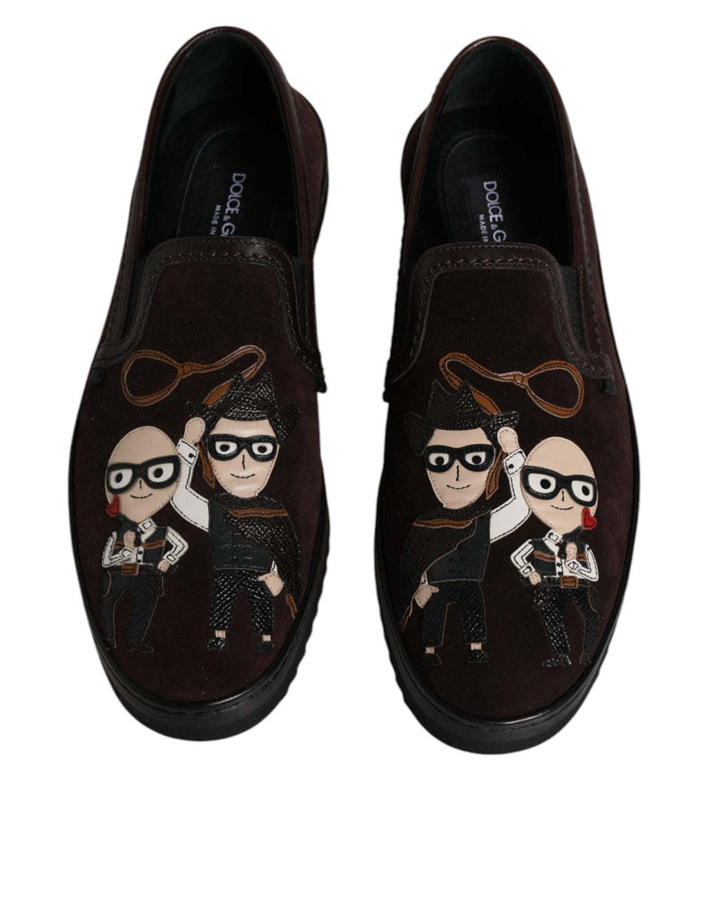 Chaussures plates en daim marron Dolce & Gabbana DG Family, slip-on élégantes pour femme.