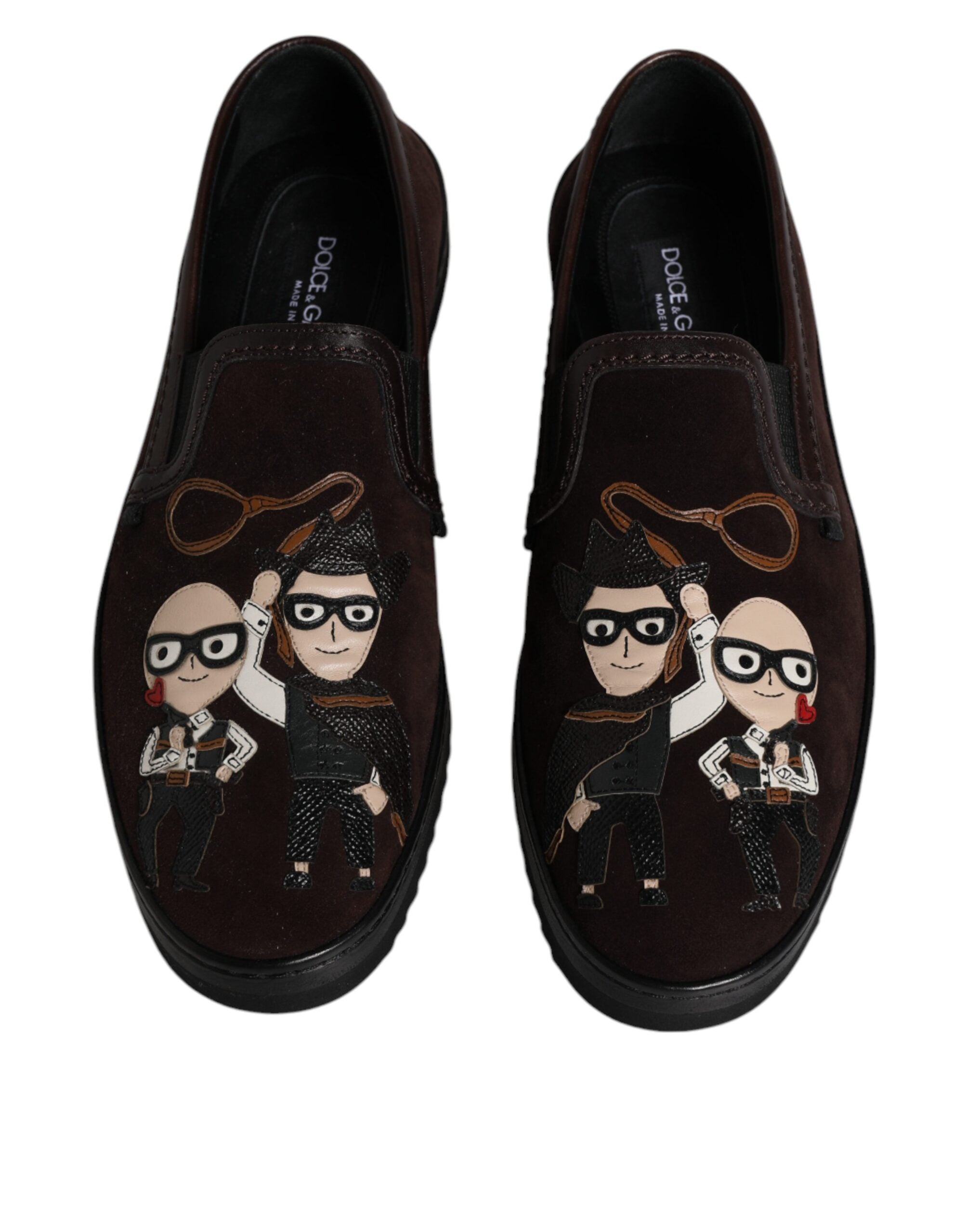 Chaussures plates en daim marron Dolce & Gabbana DG Family, slip-on élégantes pour femme.