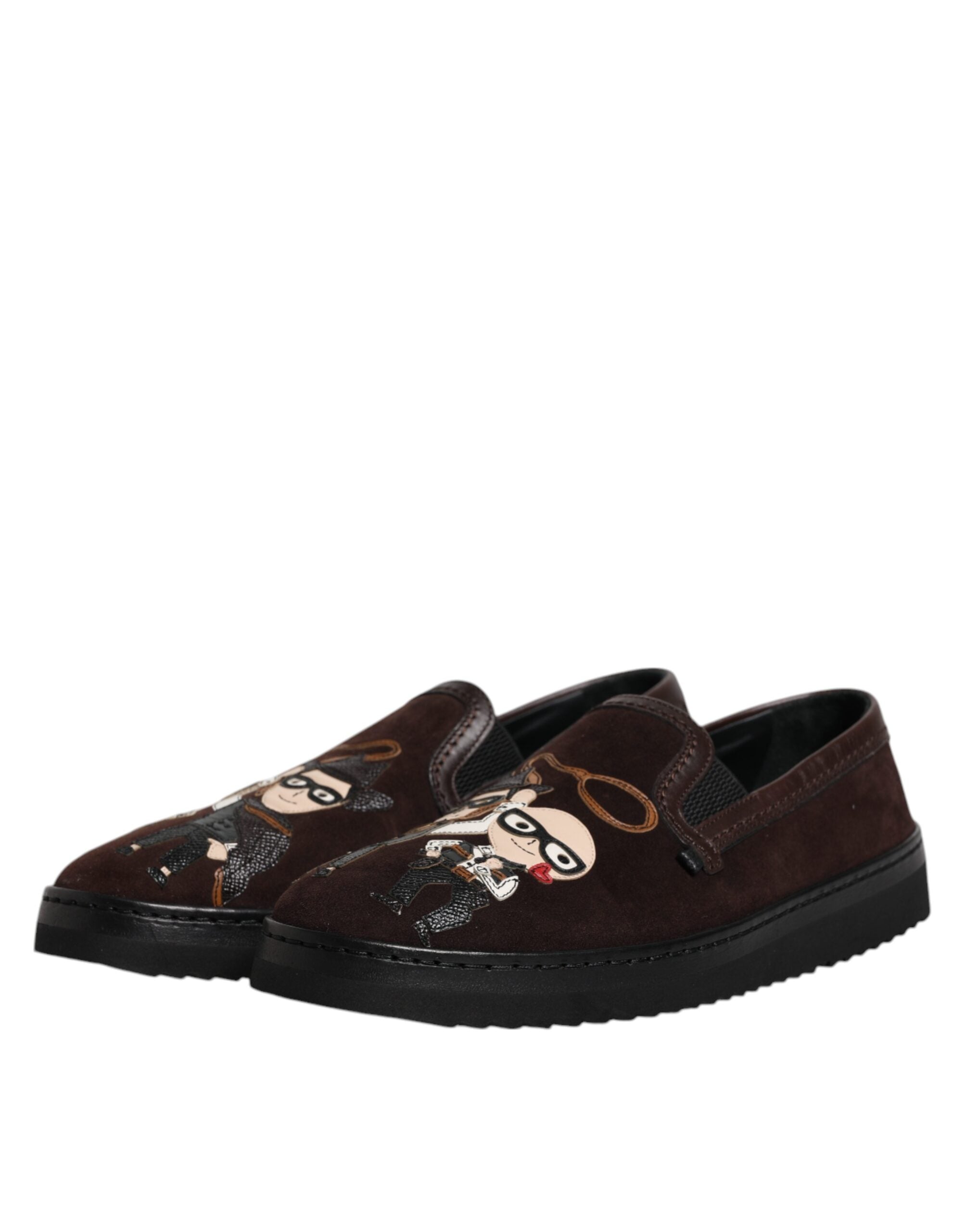 Chaussures Dolce & Gabbana en daim marron pour femme, baskets plates slip-on avec logo DG.