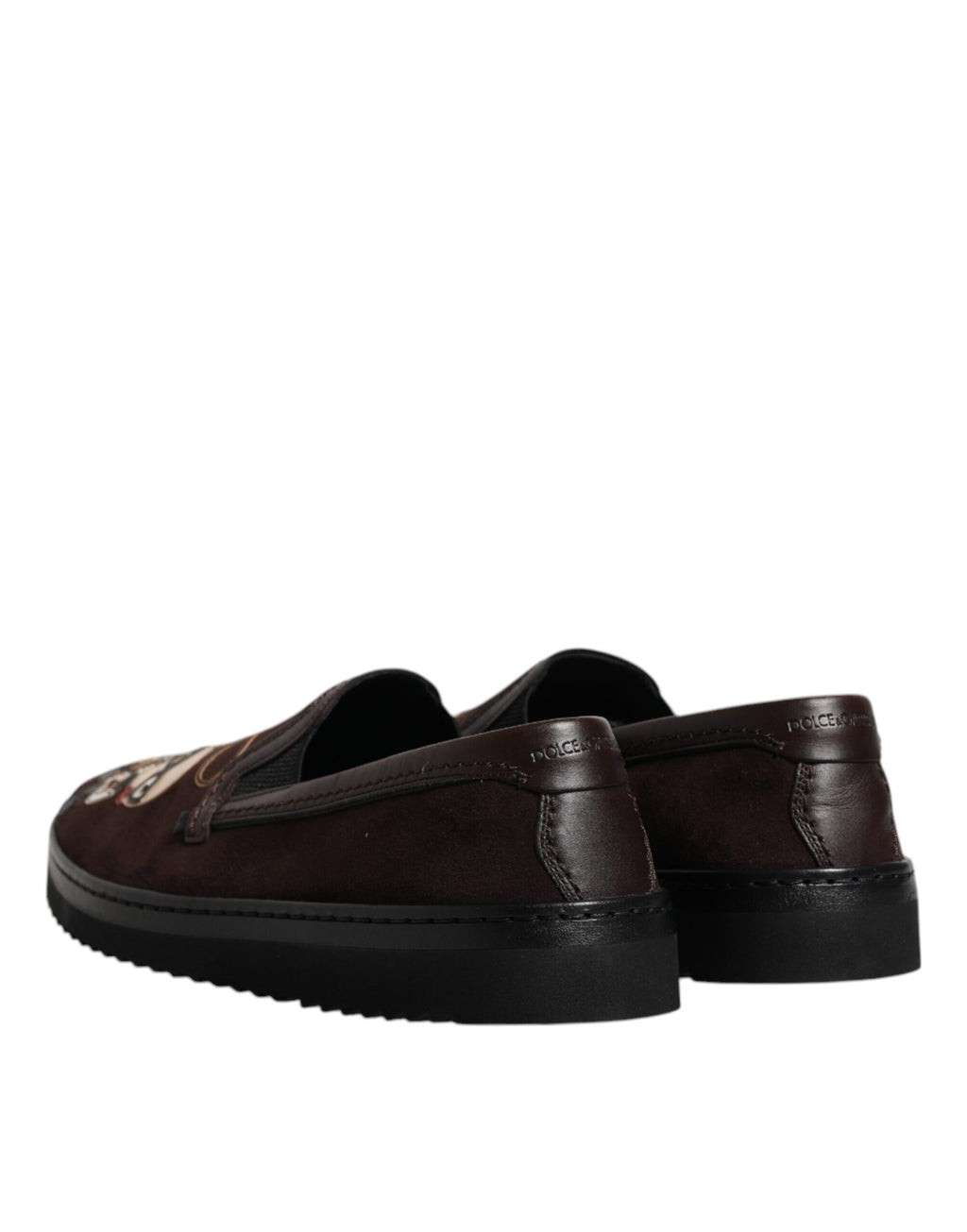 Chaussures plates en daim marron Dolce & Gabbana DG Family, slips-on élégants pour femme.