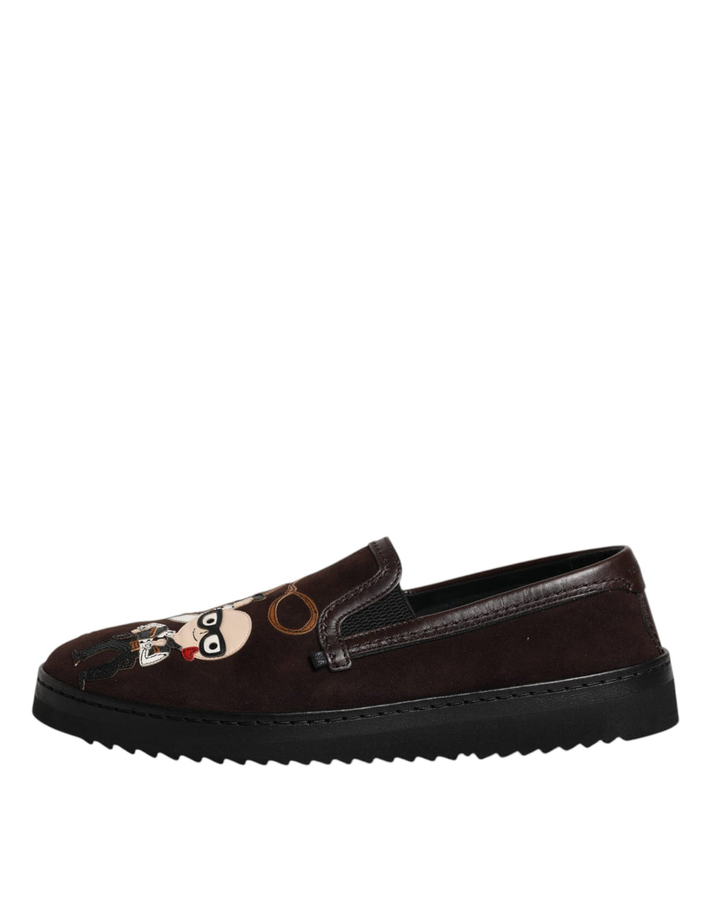 Chaussures plates en daim marron Dolce & Gabbana DG Family Slip-On, élégantes et confortables, avec finition soignée.