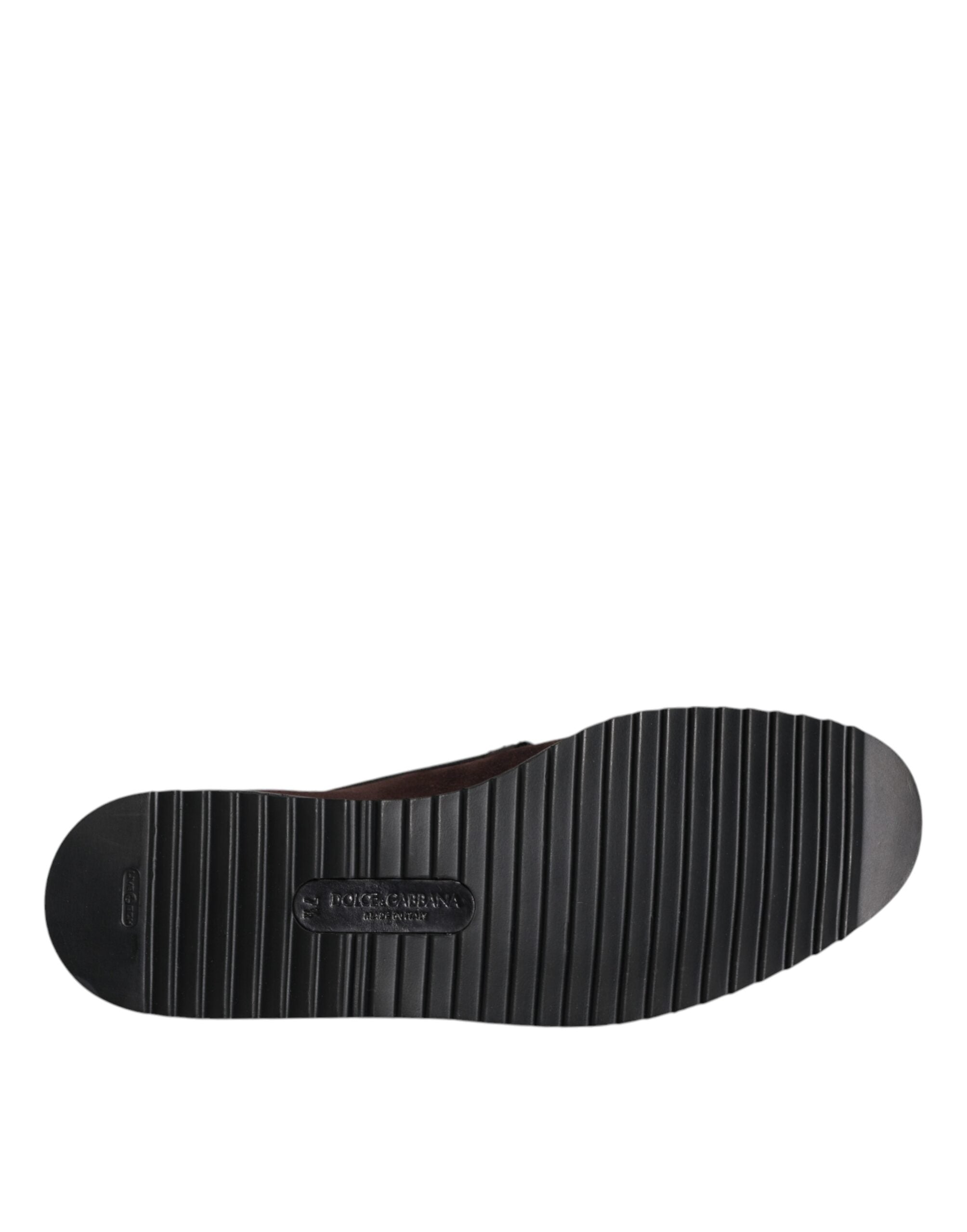 Chaussures plates en daim marron Dolce & Gabbana DG Family, slip-on élégantes pour femmes.