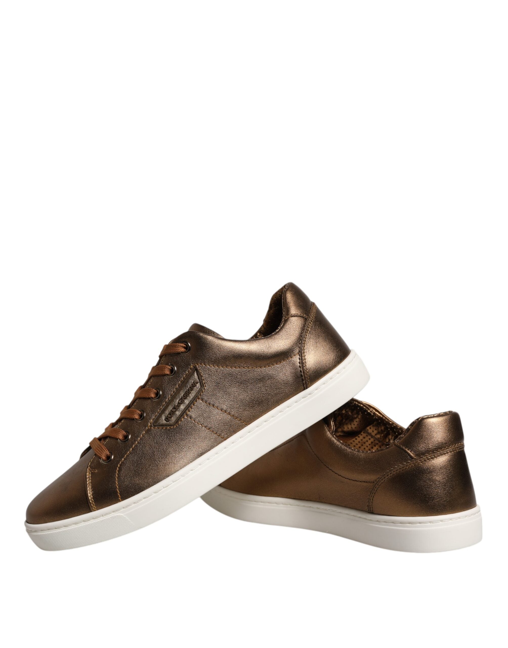 Chaussures de sport hommes Dolce & Gabbana London, baskets en cuir doré avec logo Dolce & Gabbana, style élégant et moderne.