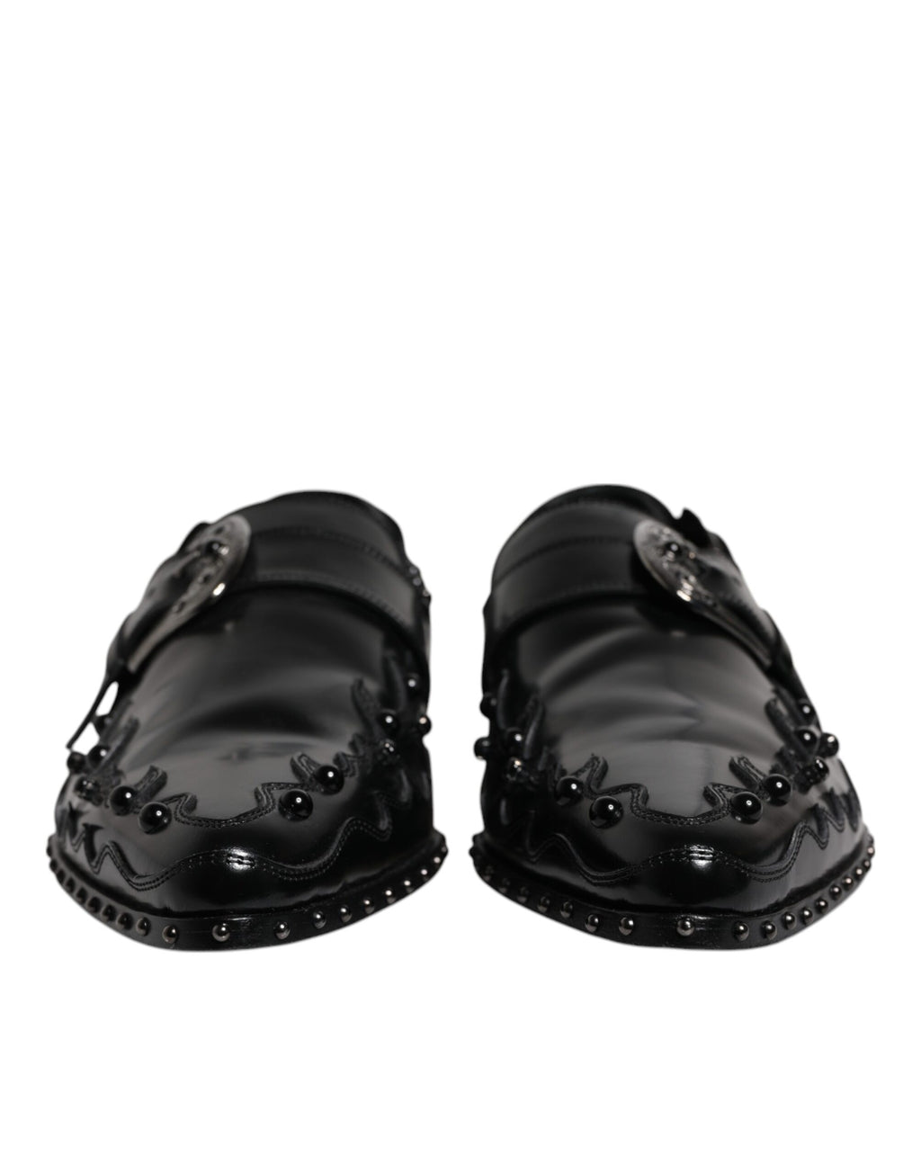 Chaussures Derby Monk strap noires Dolce & Gabbana ornées de embellissements élégants, en cuir sophistiqué.