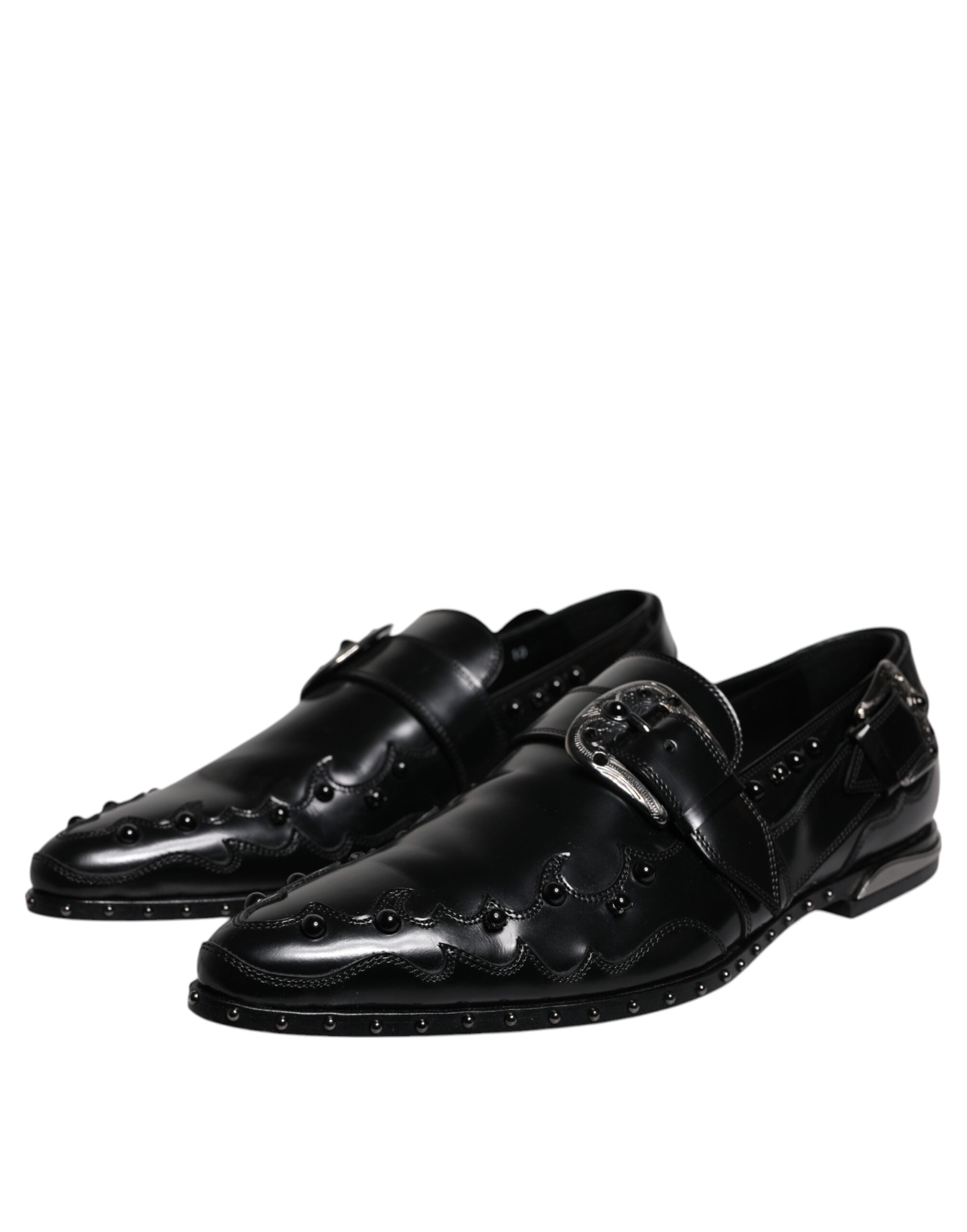 Chaussures Derby Monk Strap noires Dolce & Gabbana avec embellissements élégants, en cuir, pour homme.