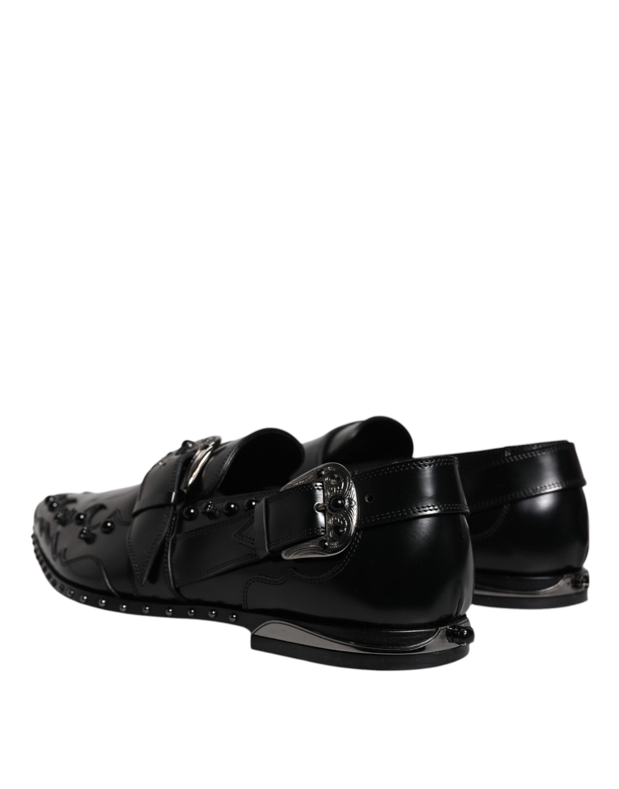 Chaussures derby monk strap noires Dolce & Gabbana avec embellissements en perles et détails élégants.