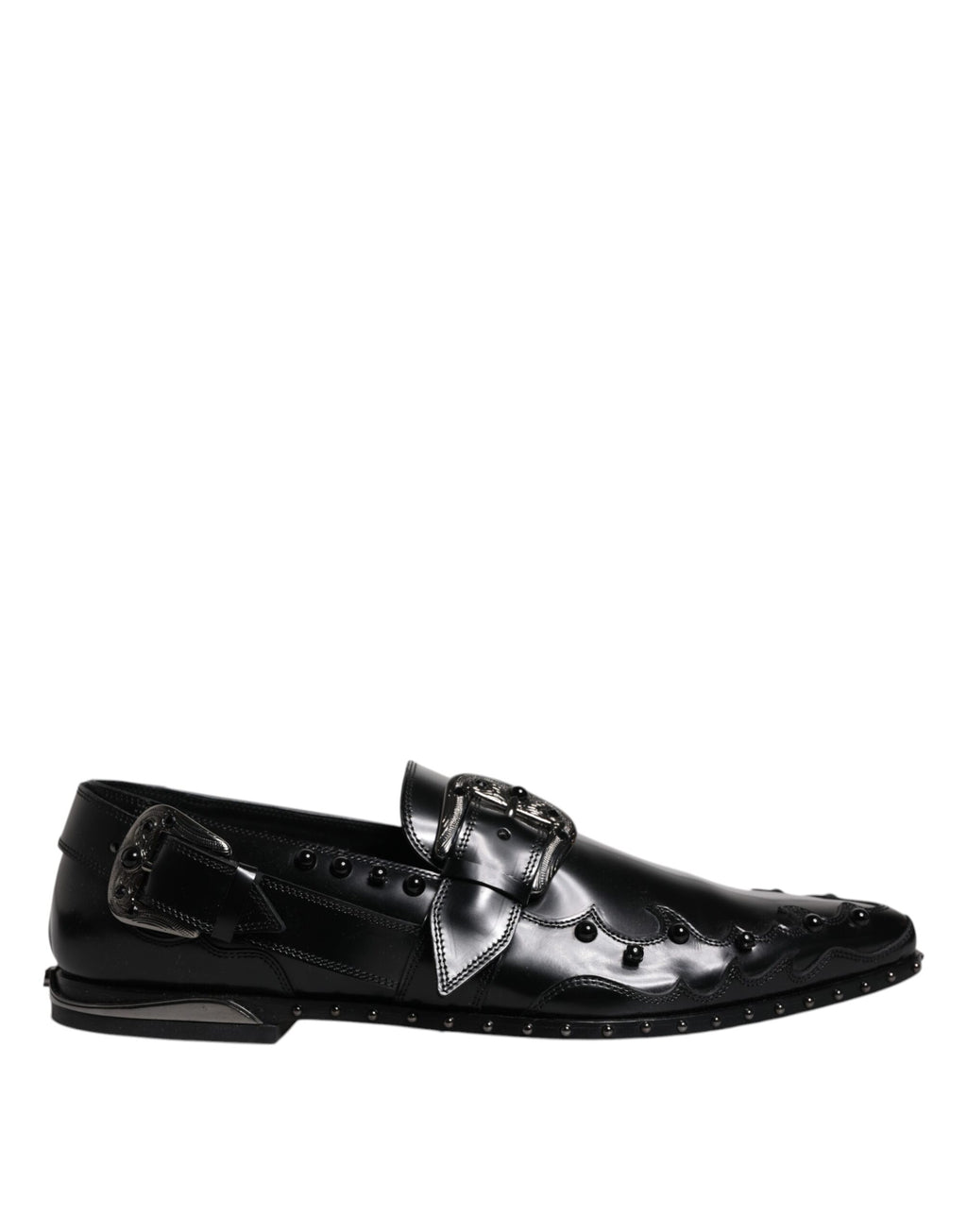 Chaussures Derby Monk Strap noires Dolce & Gabbana avec embellissements en détails sophistiqués et finition en cuir élégant.