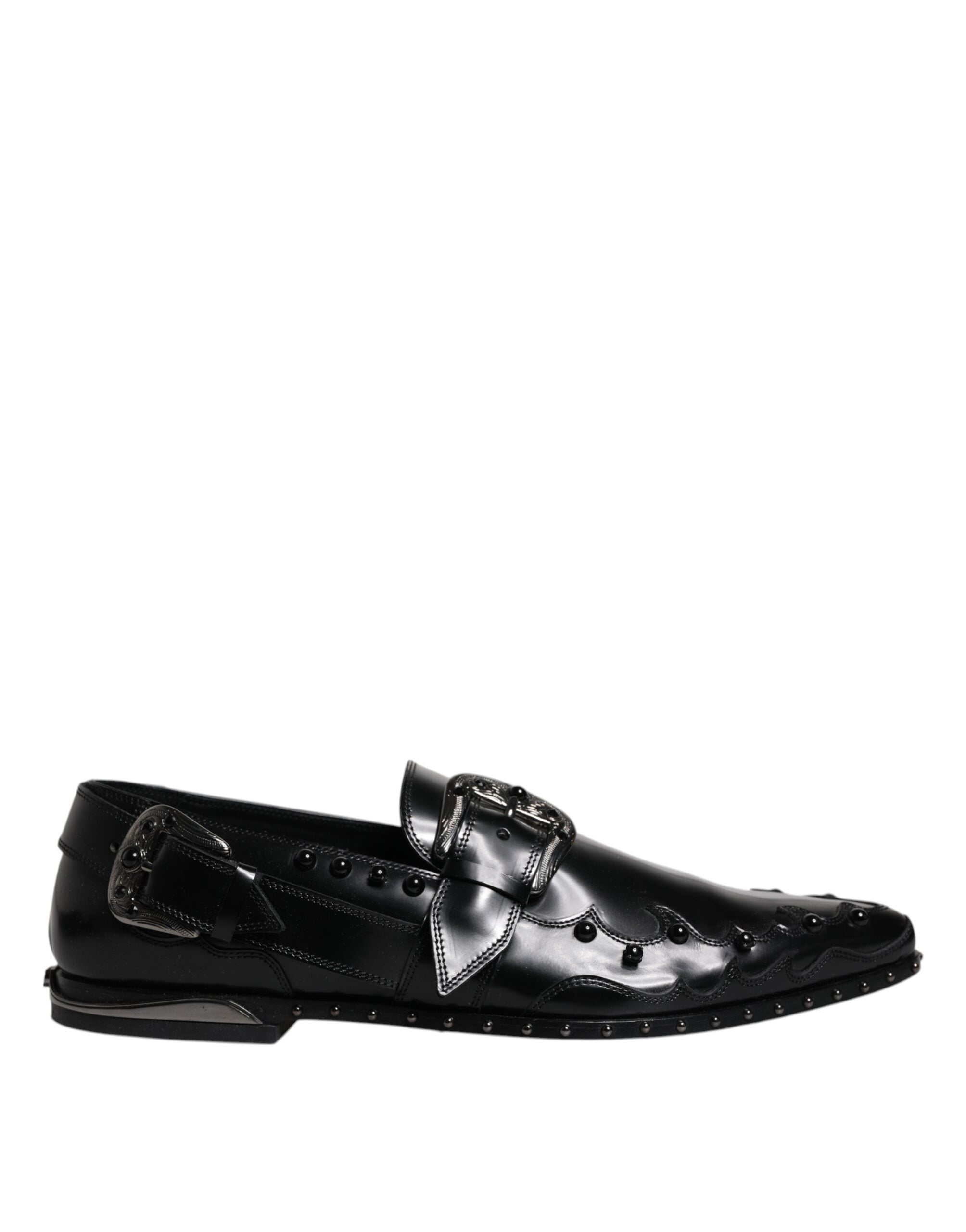 Chaussures derby monk strap noires Dolce & Gabbana avec embellissements en strass et détails sophistiqués.